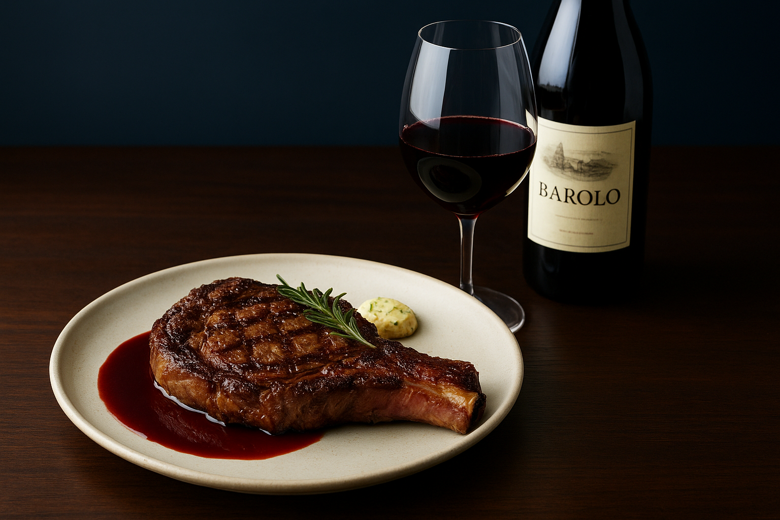 1. Ribeye steak with Barolo