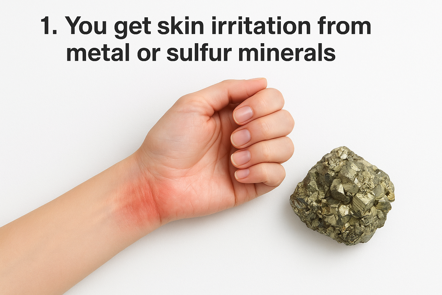 1. You get skin irritation from metal or sulfur minerals