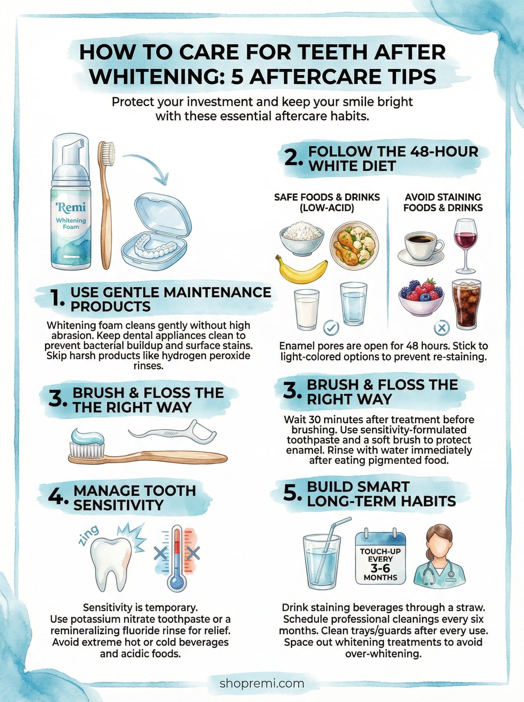 how to care for teeth after whitening infographic