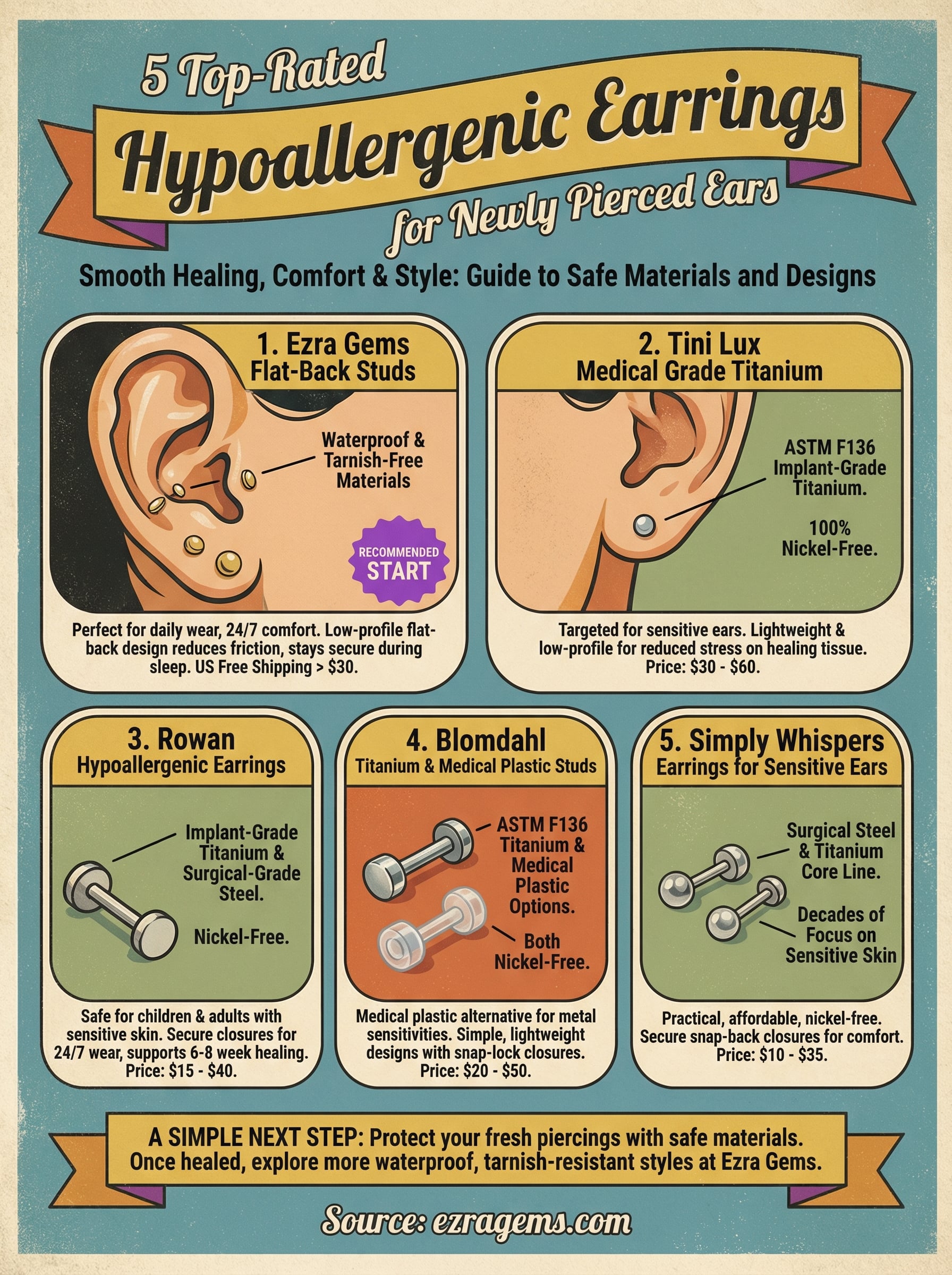 hypoallergenic earrings for newly pierced ears infographic