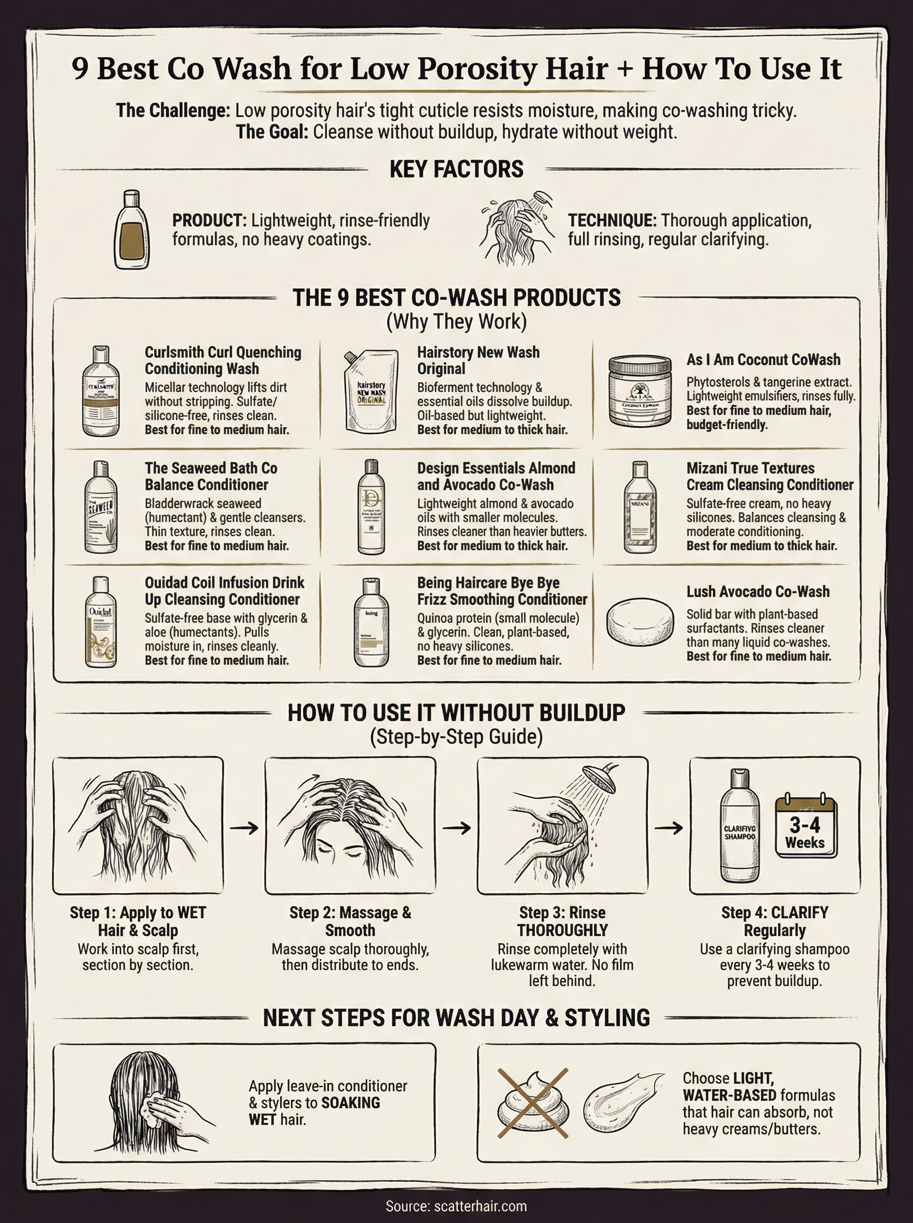 co wash for low porosity hair infographic