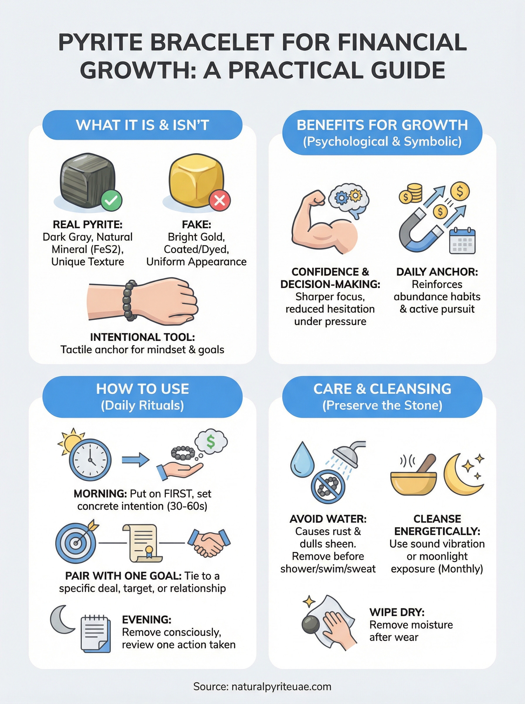 pyrite bracelet for financial growth infographic