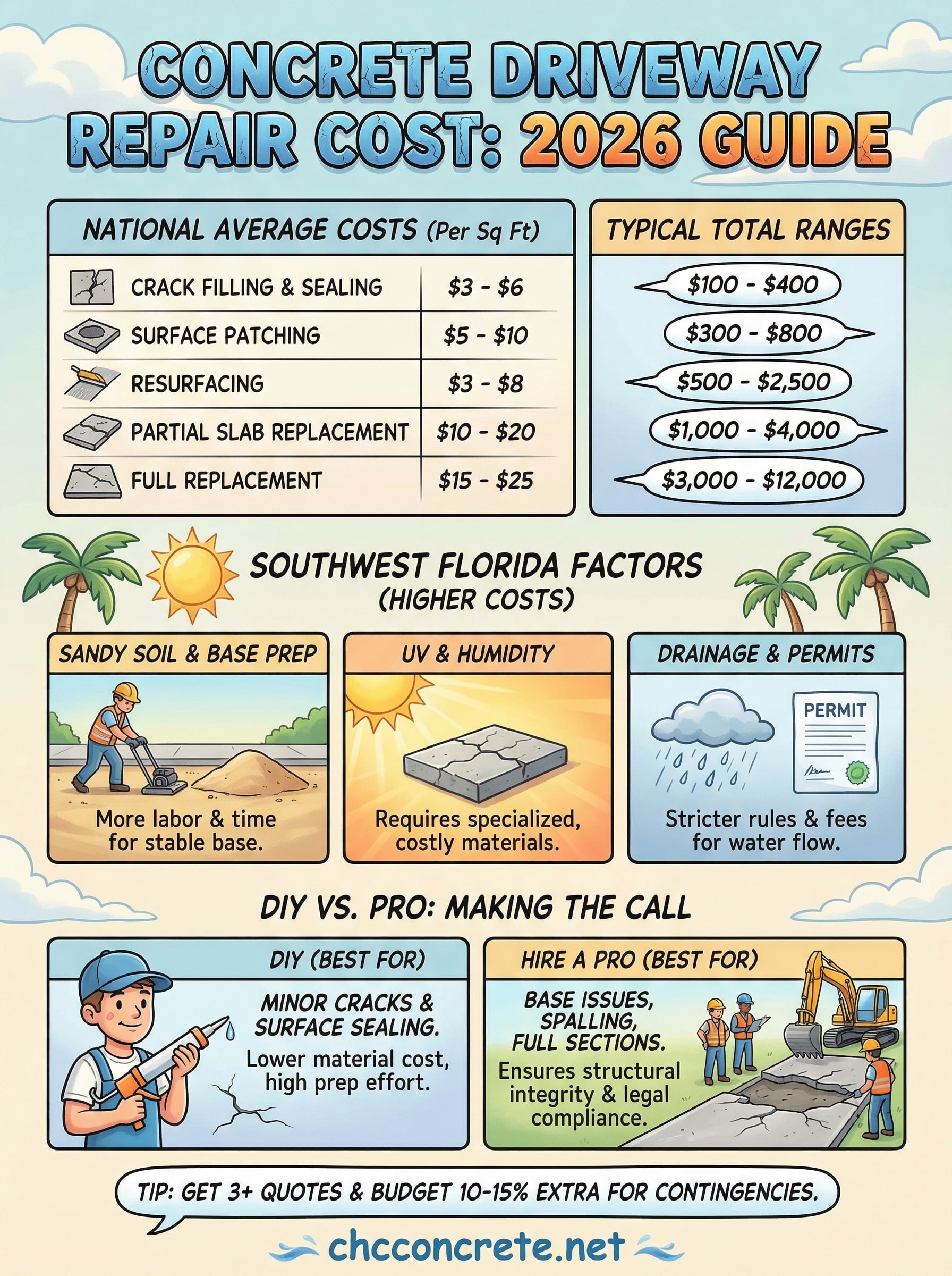 concrete driveway repair cost infographic
