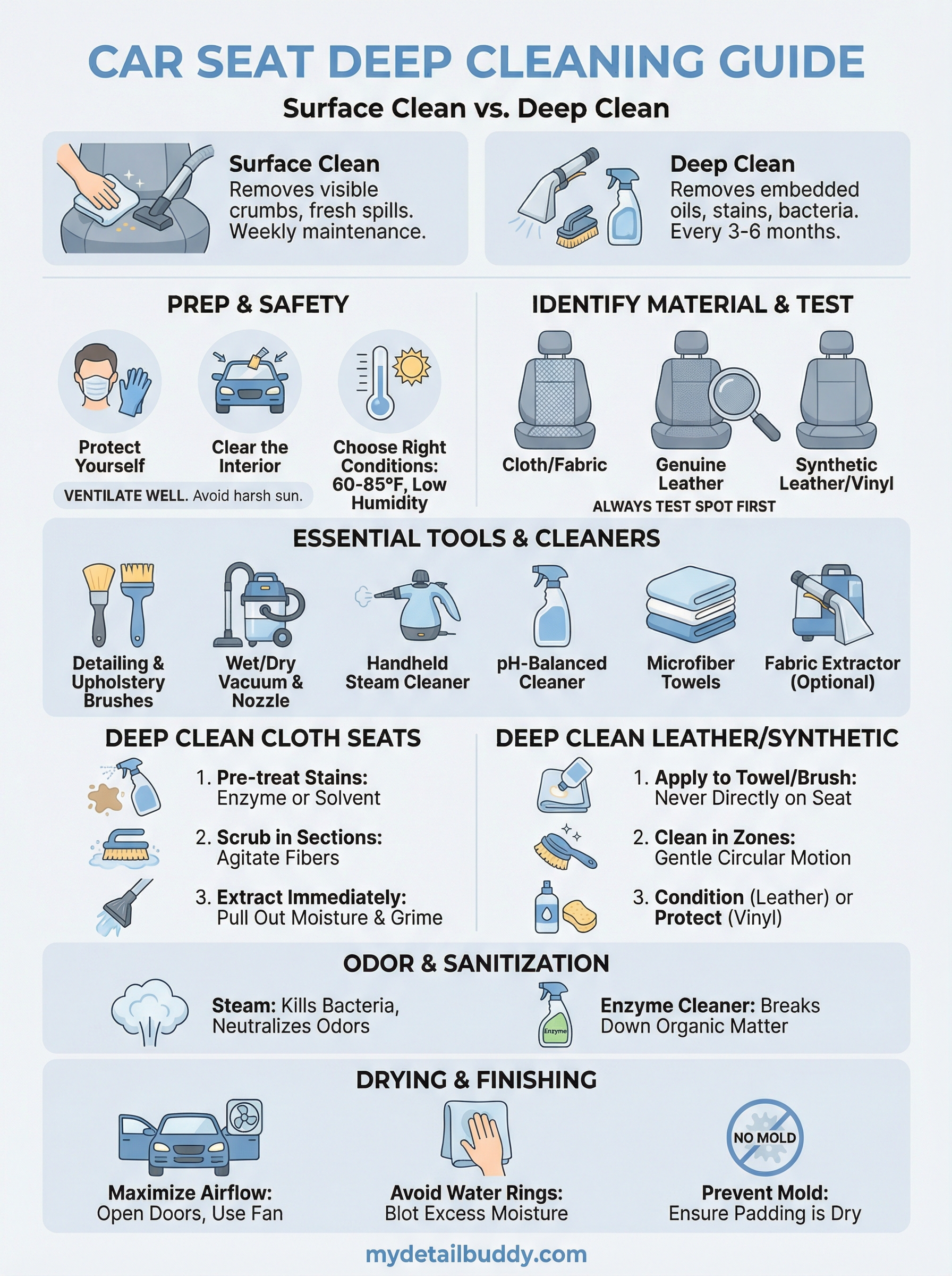 how to deep clean car seats infographic