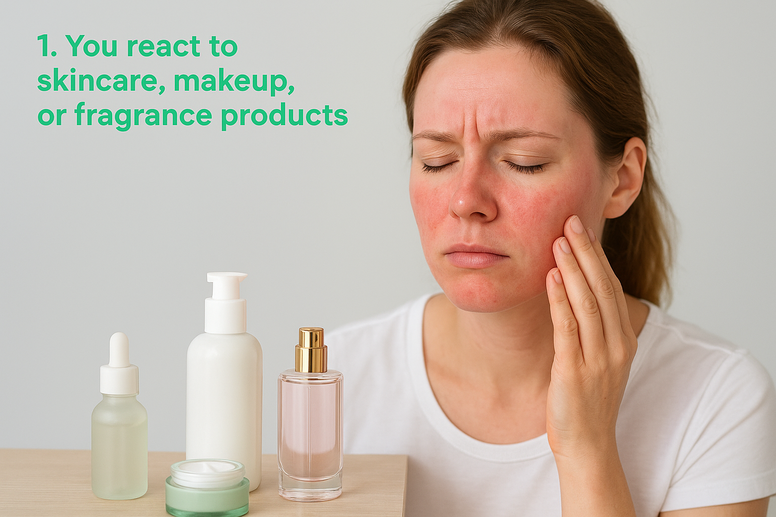 1. You react to skincare, makeup, or fragrance products