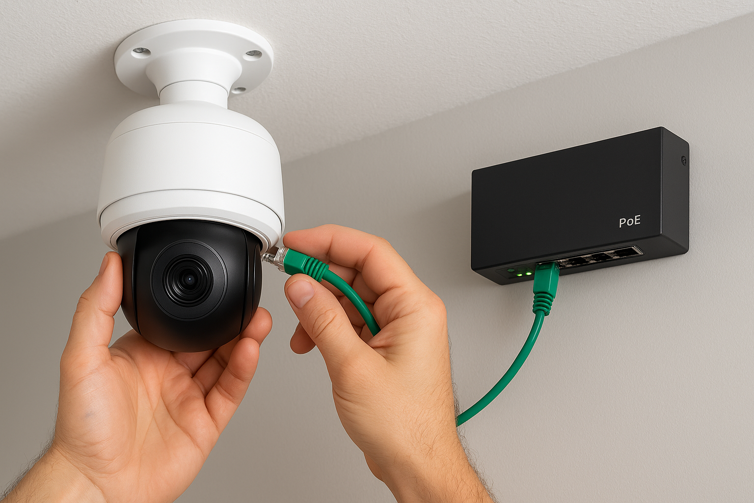 Run the cable and connect PoE power