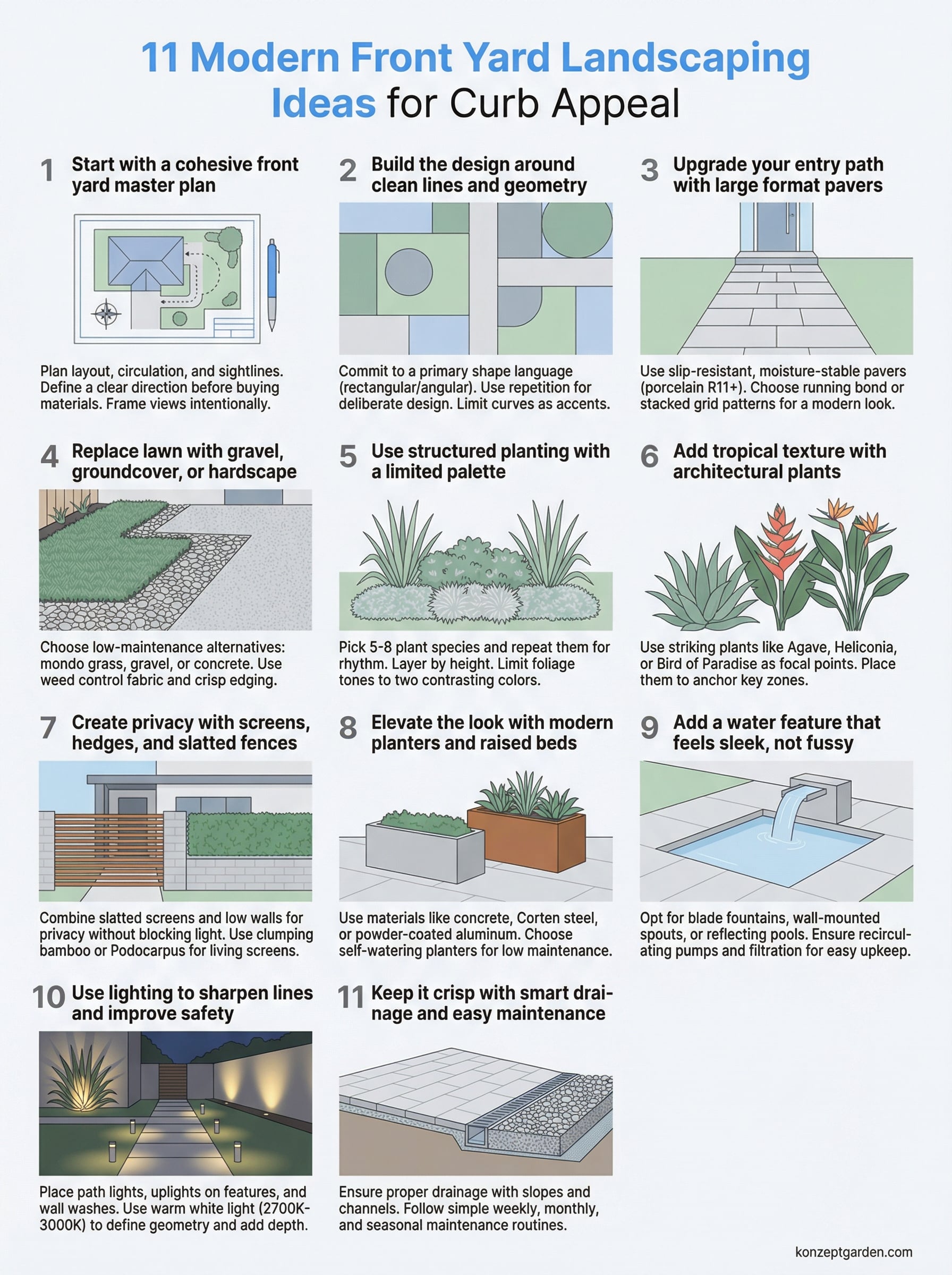 modern front yard landscaping ideas infographic