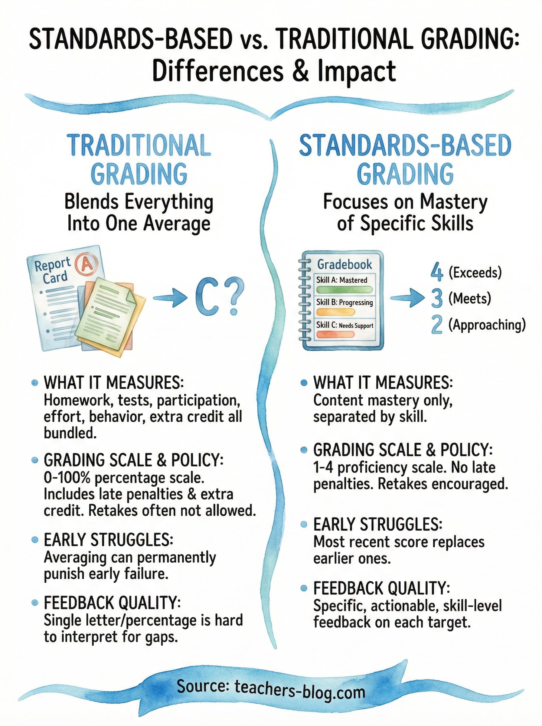 standards based grading vs traditional grading infographic