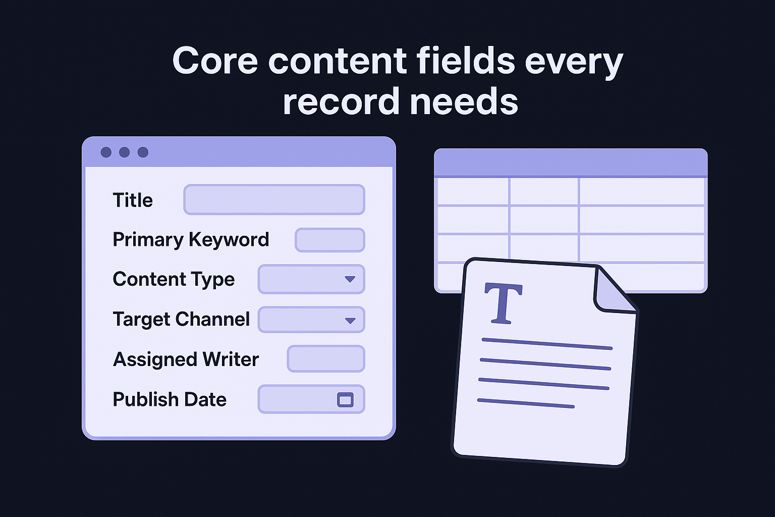 Core content fields every record needs