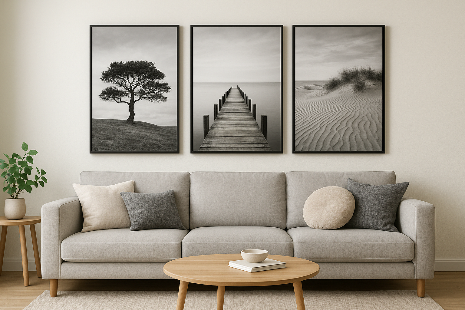 7. Schwarz-Weiß-Triptychon-Set für über dem Sofa