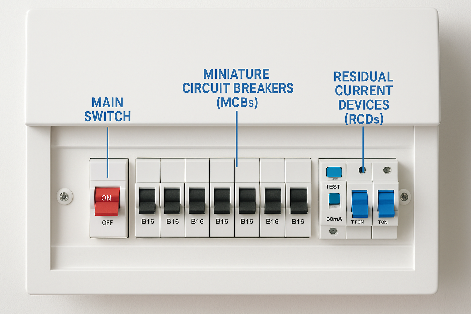 Key parts inside a modern consumer unit