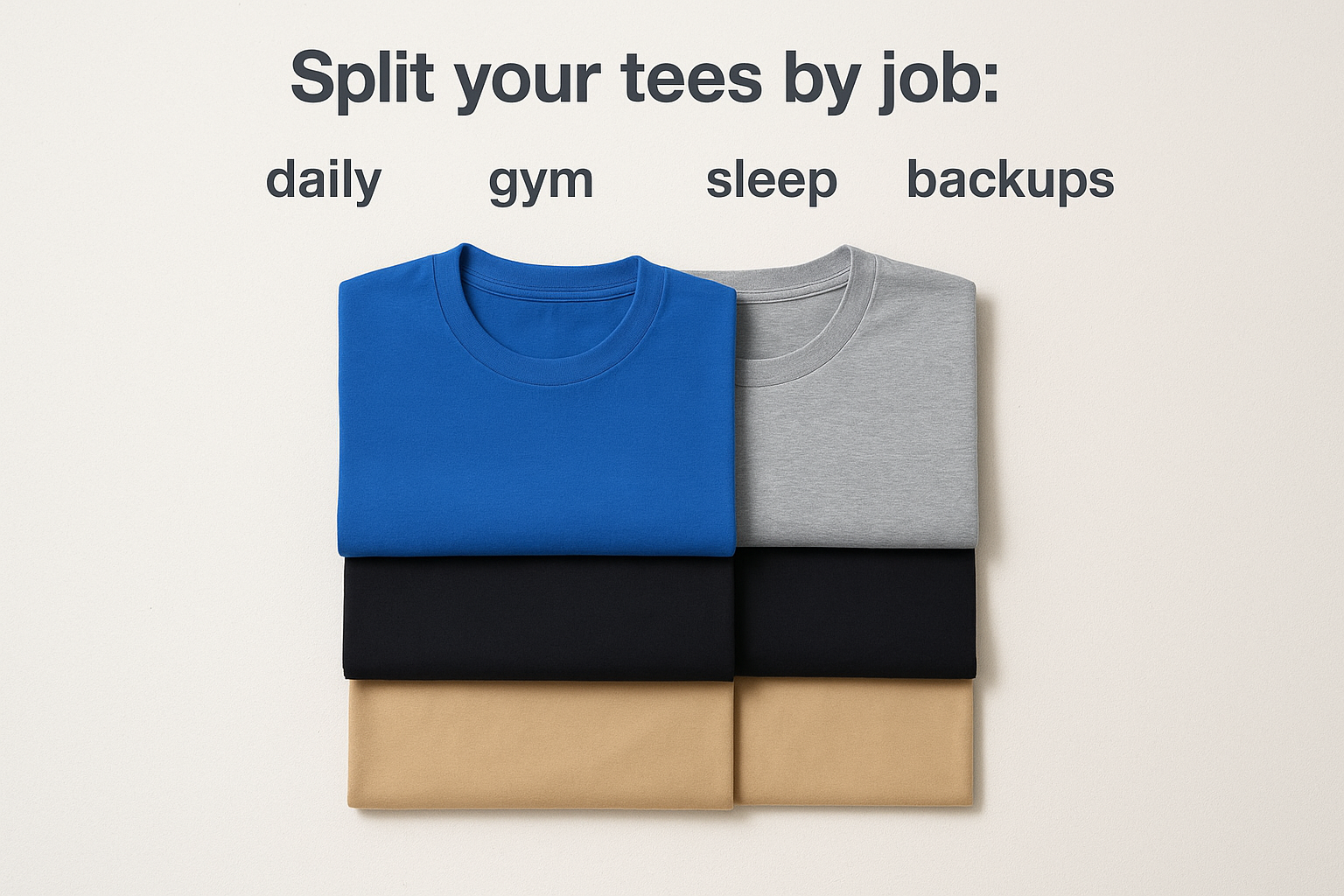 Split your tees by job: daily, gym, sleep, backups