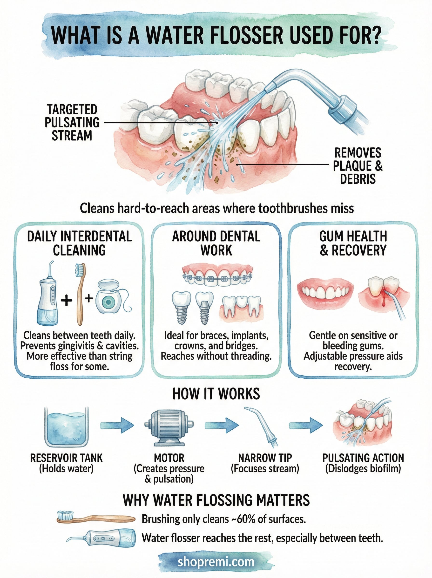 what is a water flosser used for infographic