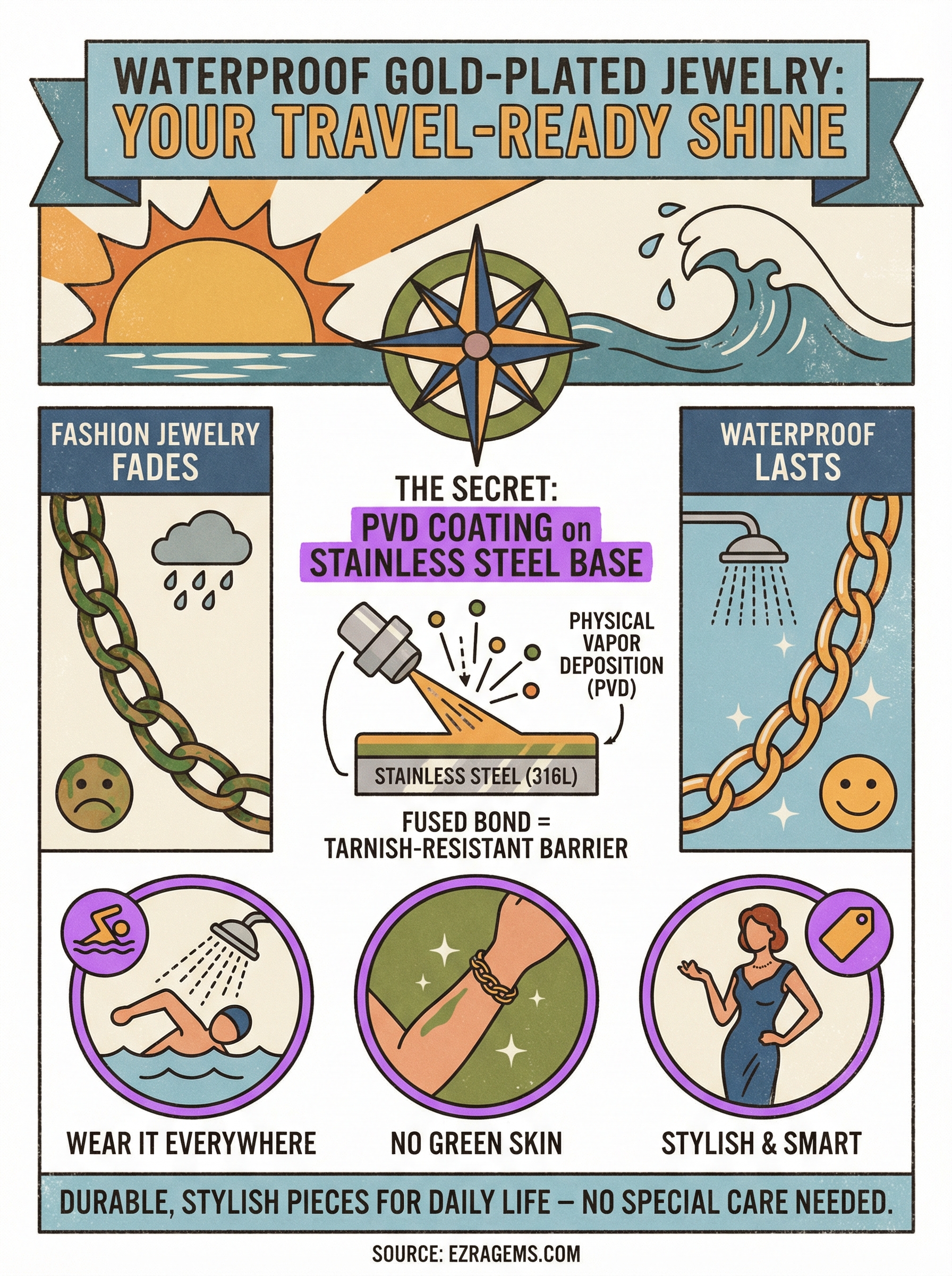 waterproof gold plated jewelry infographic