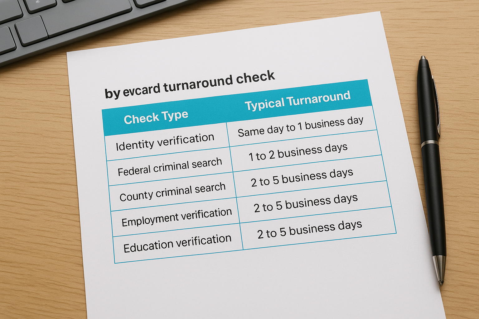 Standard timelines by check type