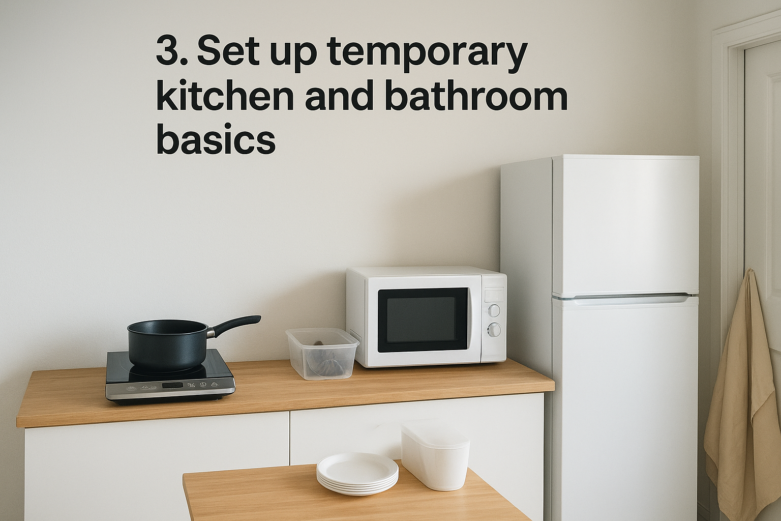 3. Set up temporary kitchen and bathroom basics