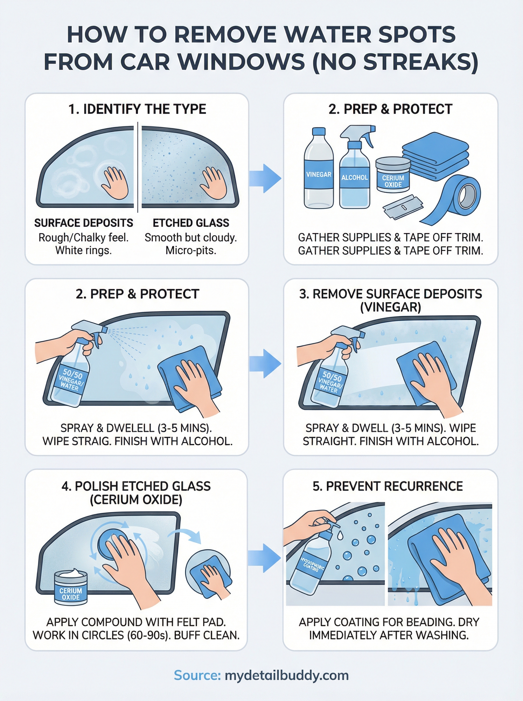 how to remove water spots from car windows infographic