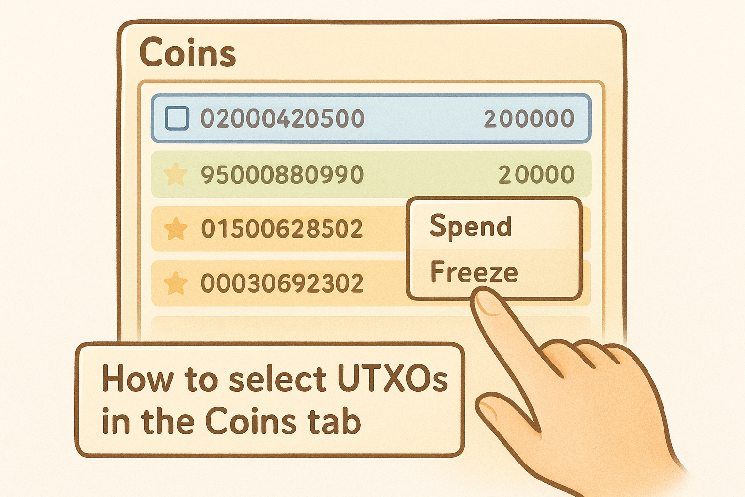 How to select UTXOs in the Coins tab