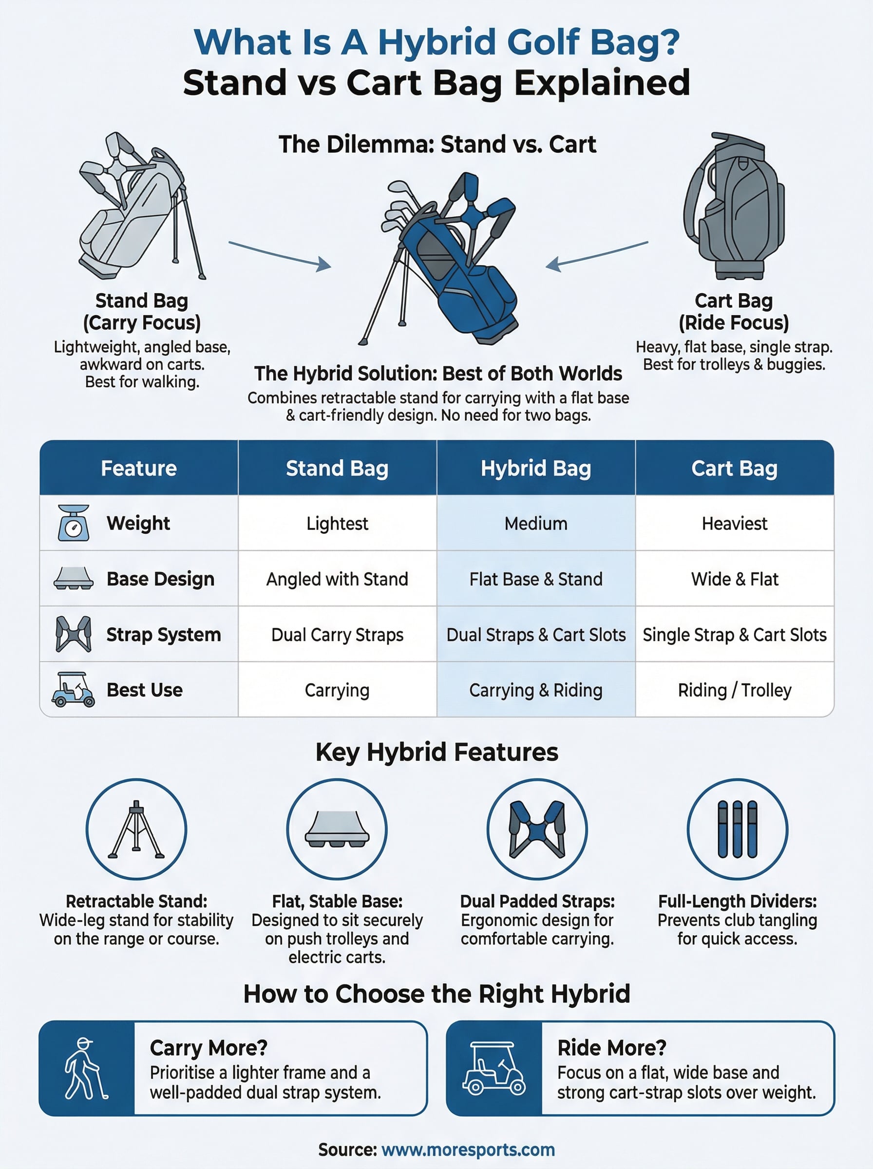 what is a hybrid golf bag infographic
