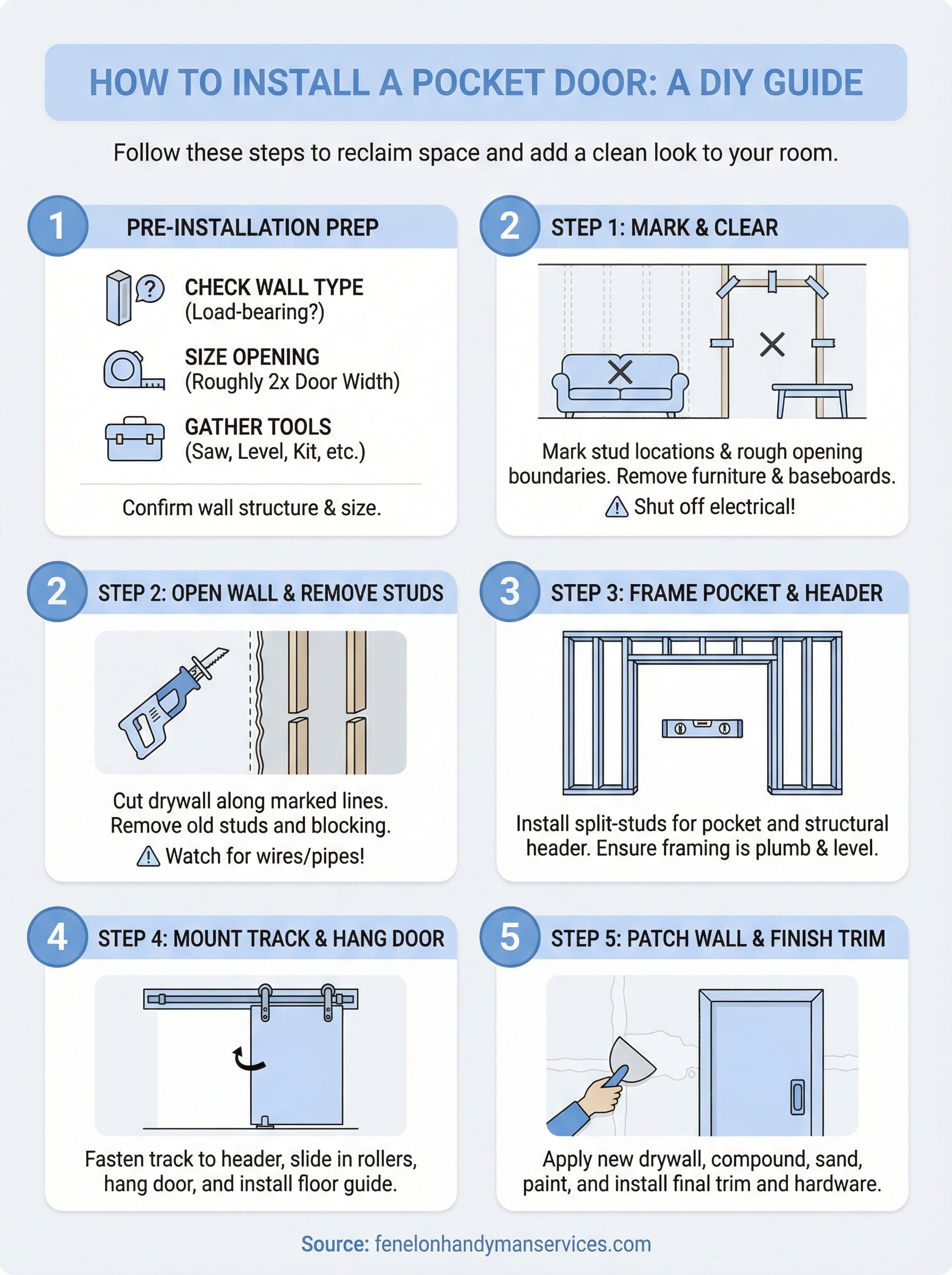 how to install a pocket door infographic