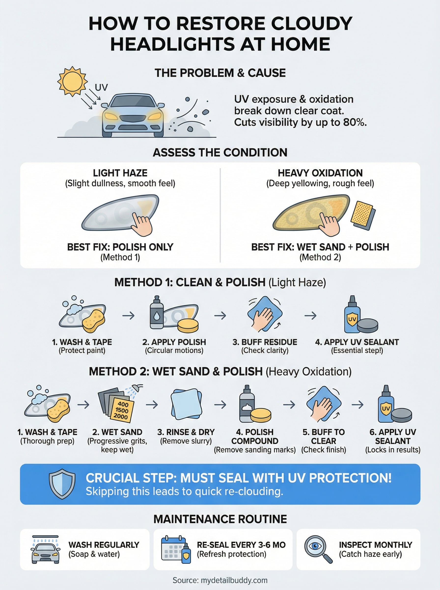 how to restore cloudy headlights infographic