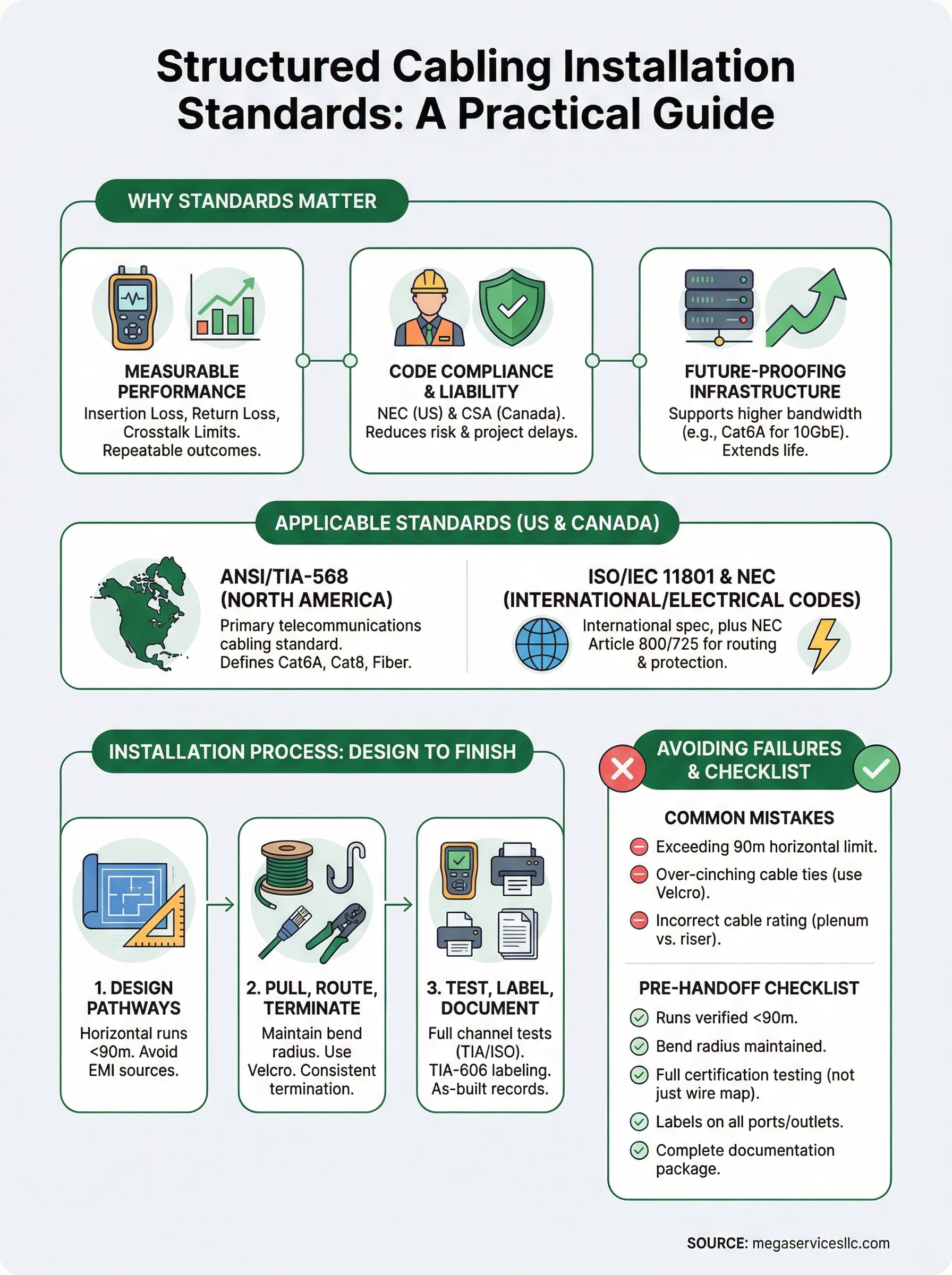 structured cabling installation standards infographic