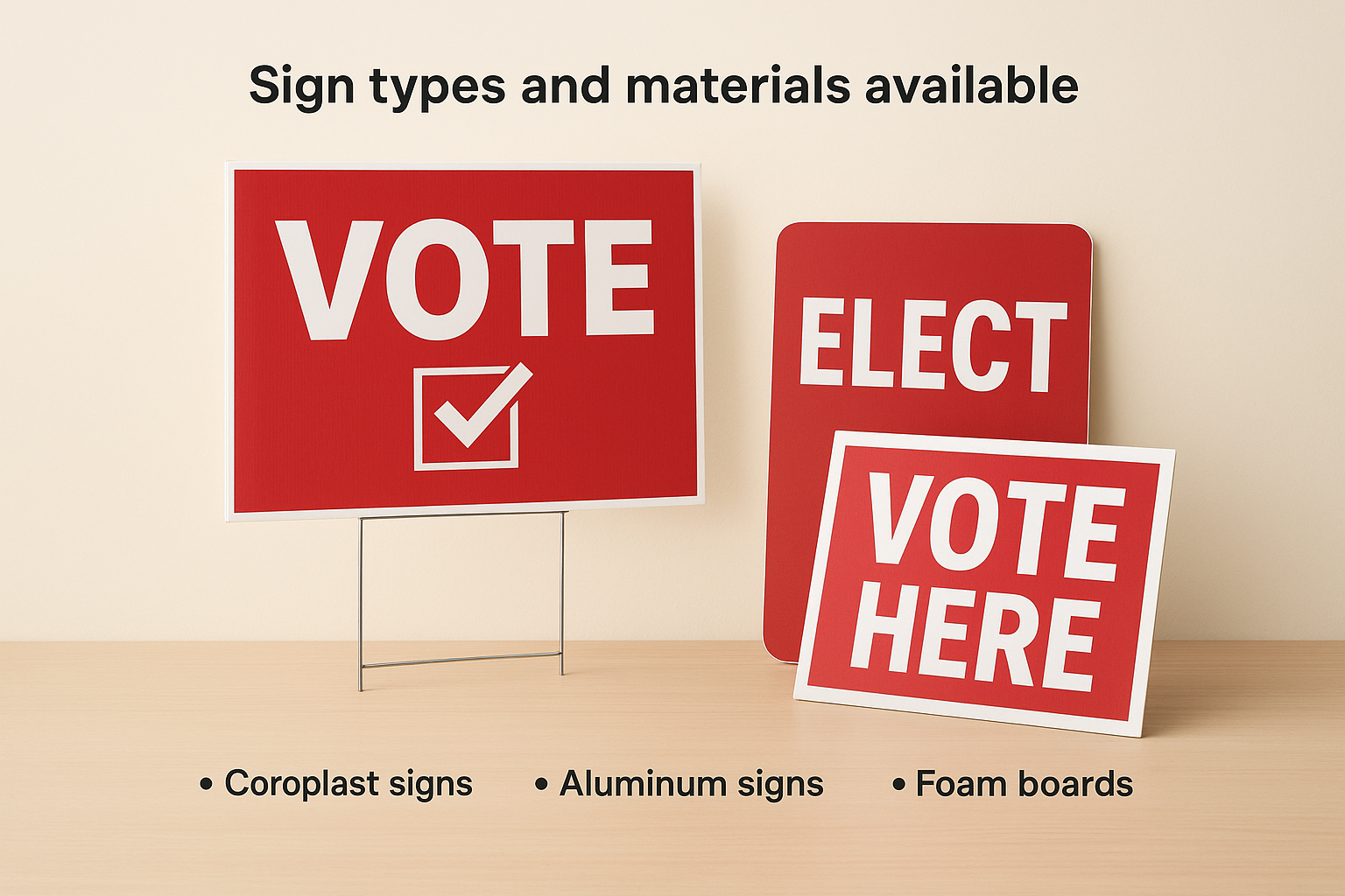 Sign types and materials available