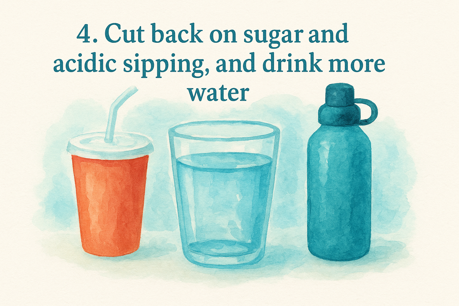 4. Cut back on sugar and acidic sipping, and drink more water