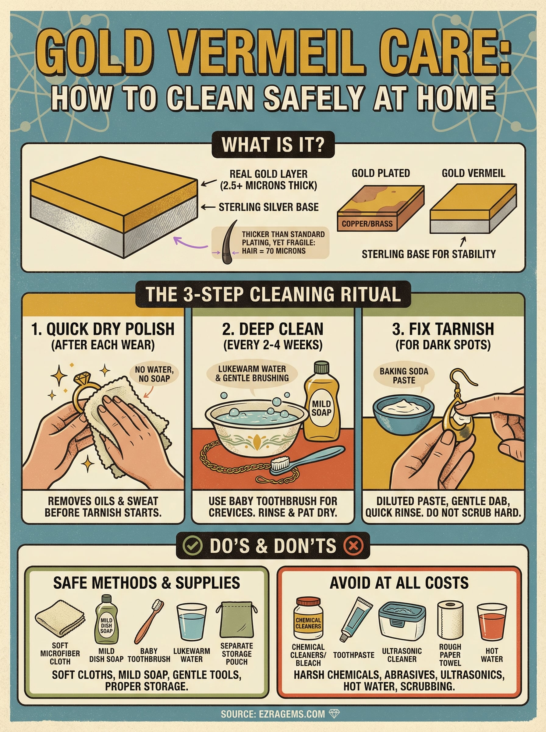 how to clean gold vermeil infographic