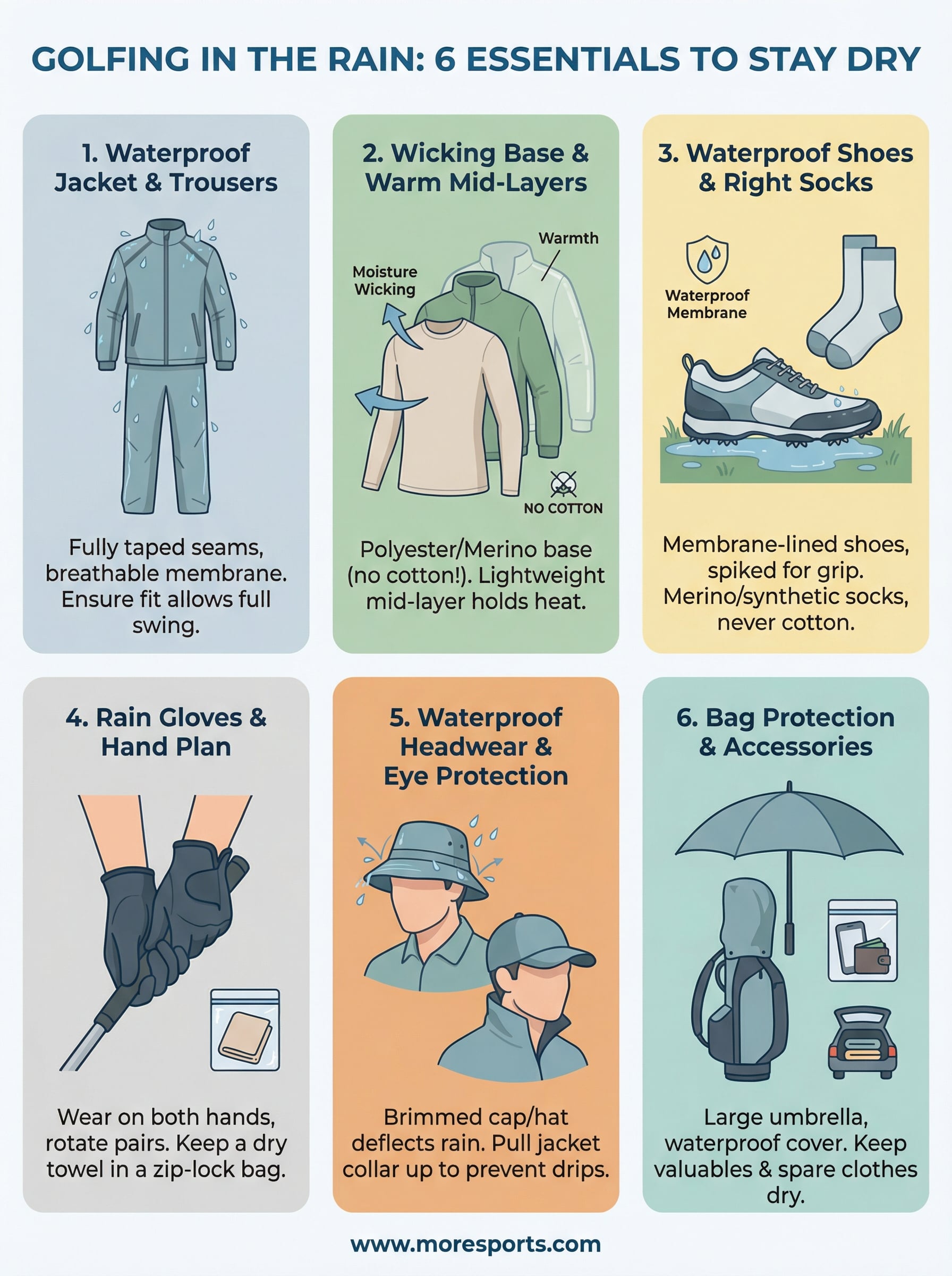 what to wear golfing in the rain infographic