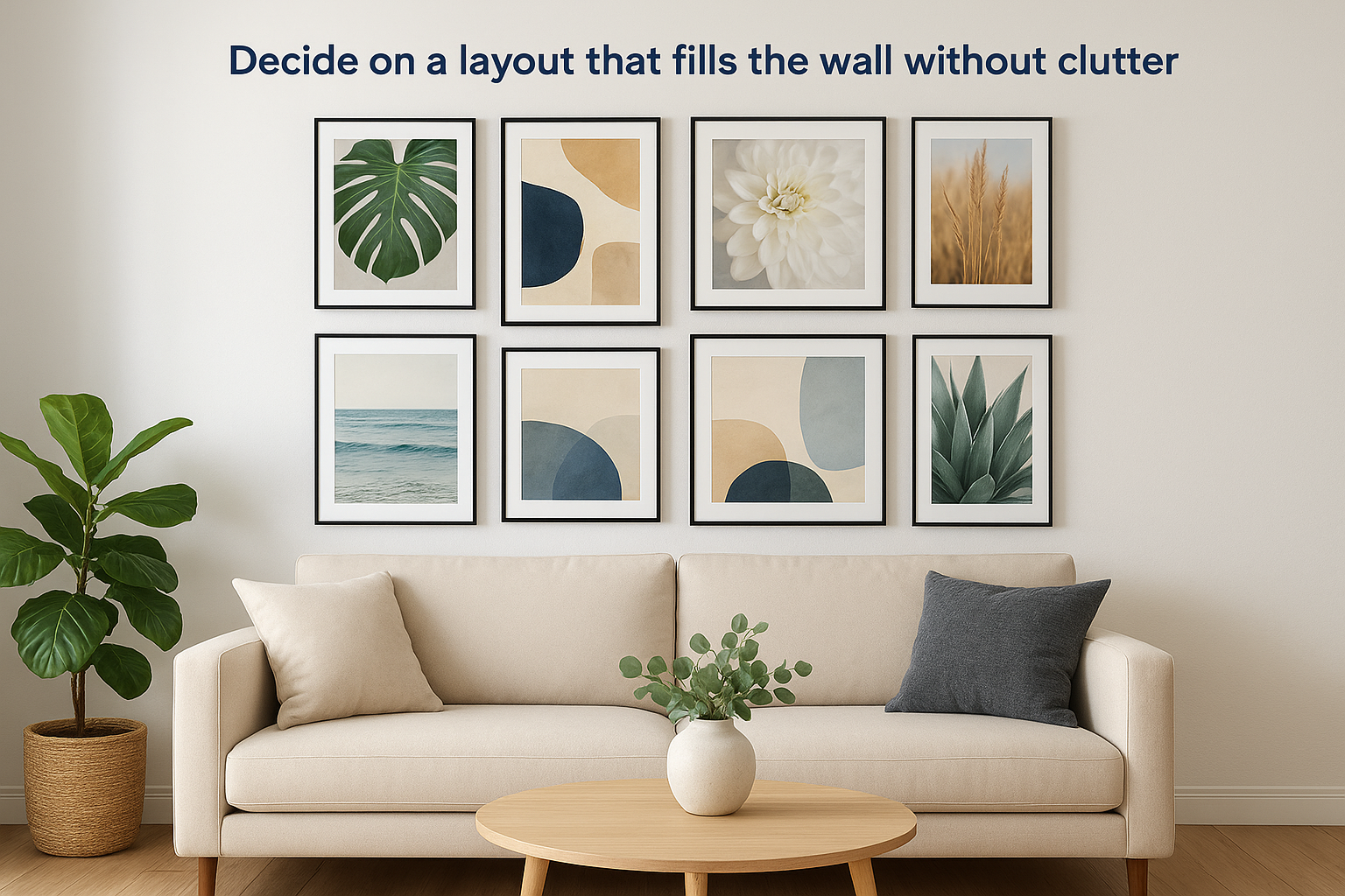 Decide on a layout that fills the wall without clutter