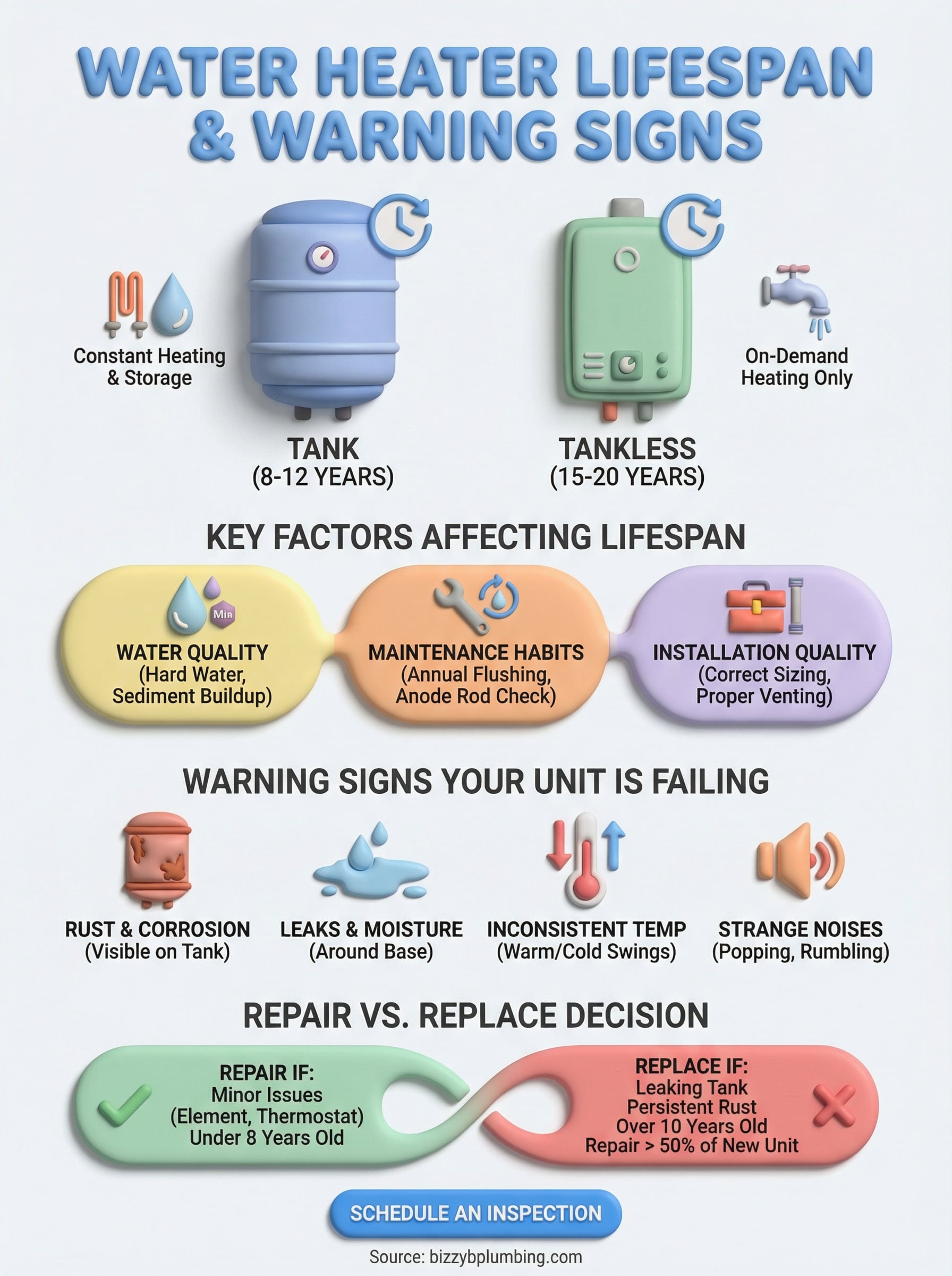 how long does a water heater last infographic