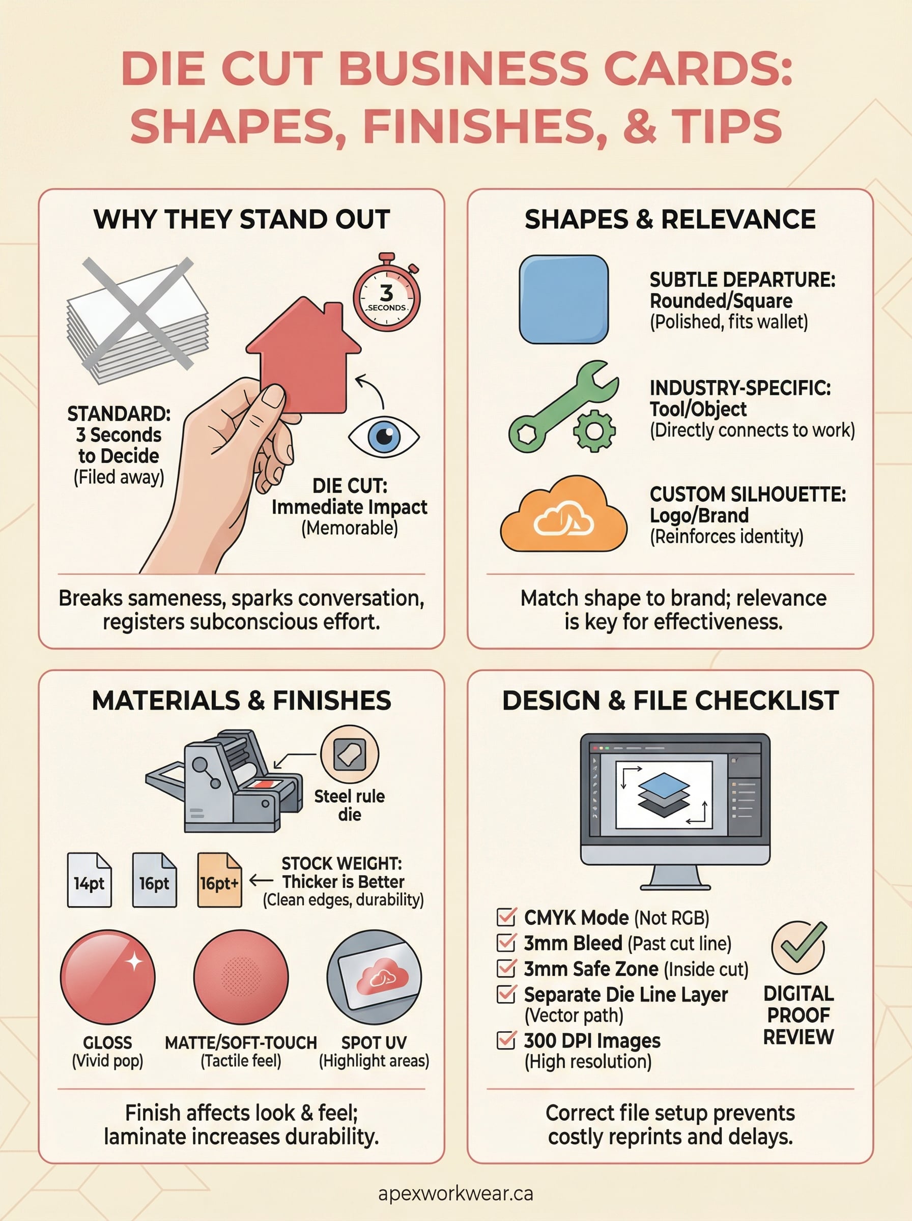 die cut business cards infographic