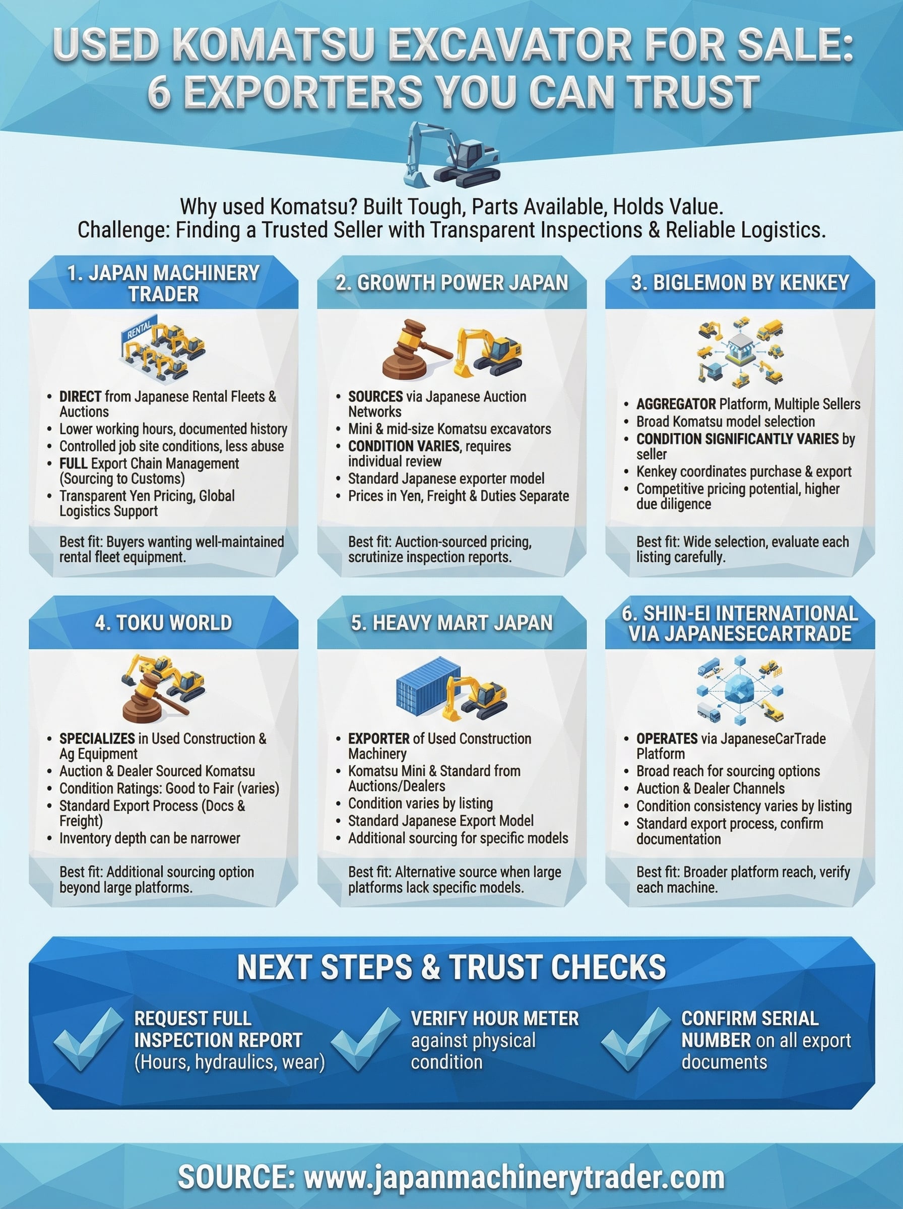 used komatsu excavator for sale infographic