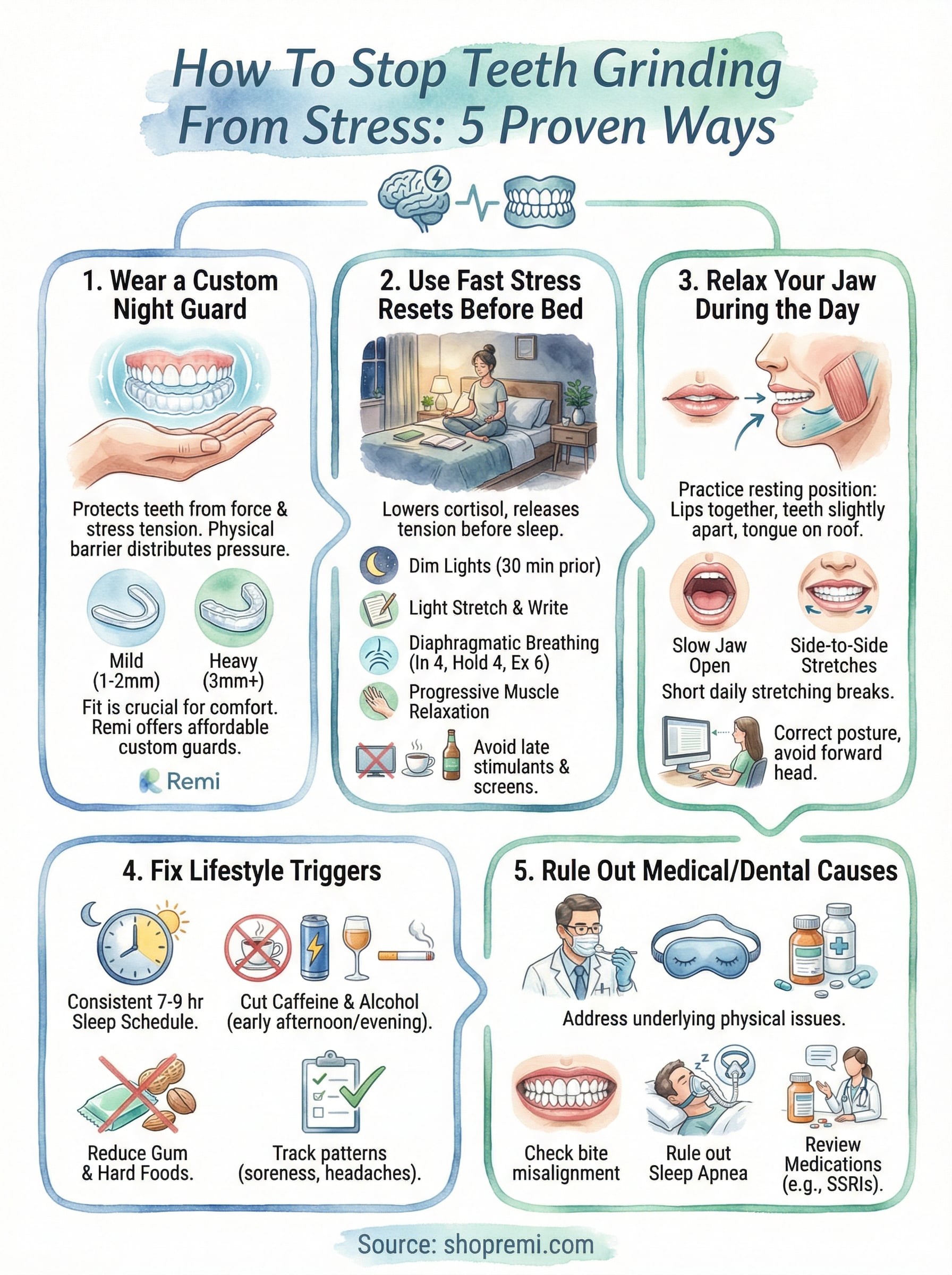 how to stop teeth grinding from stress infographic