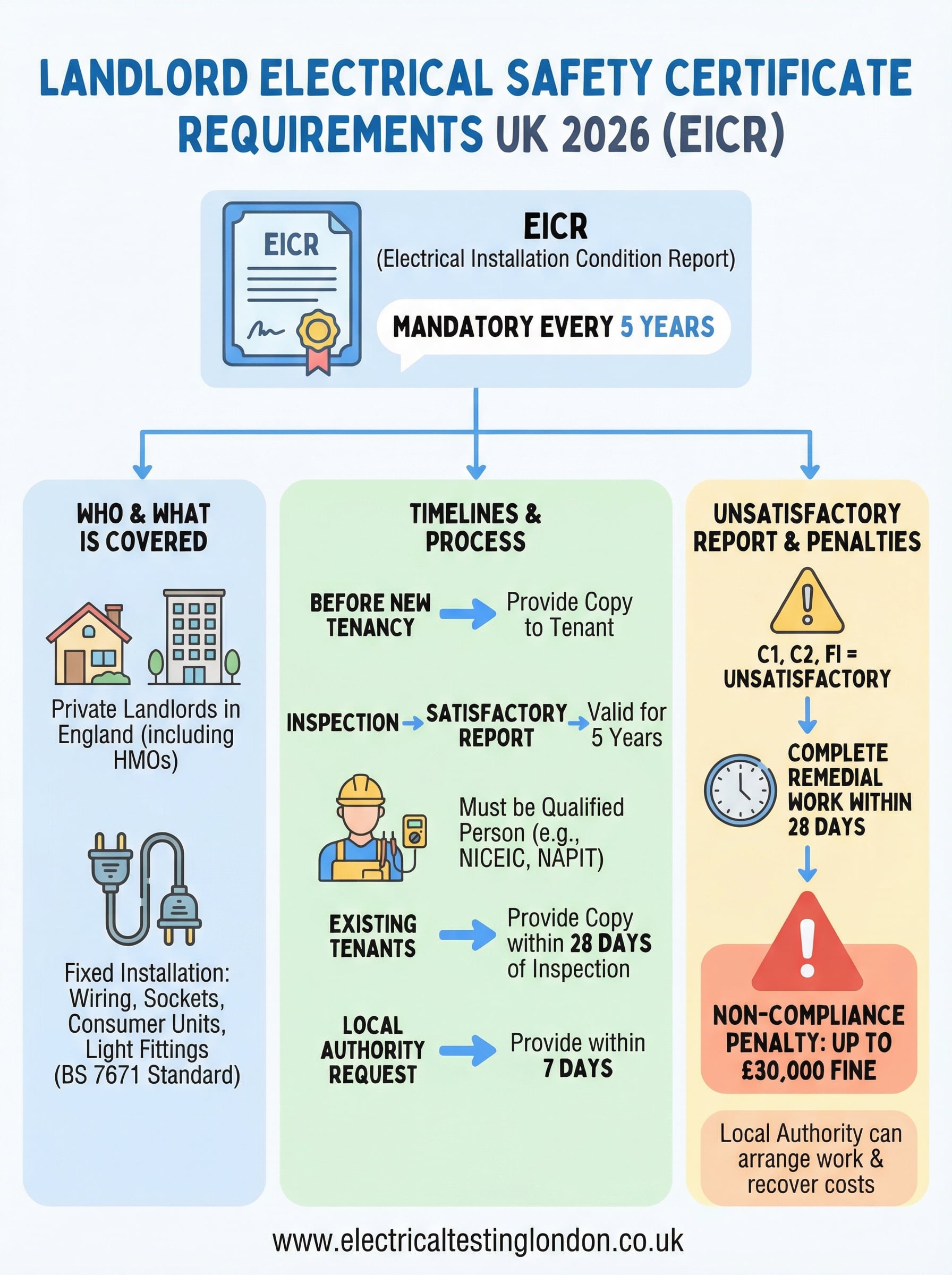 landlord electrical safety certificate requirements infographic