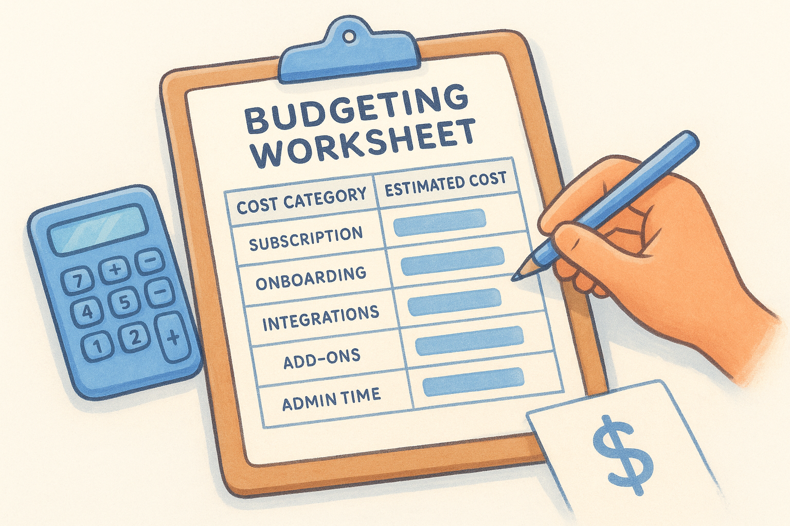 Budgeting worksheet, estimate total CRM cost
