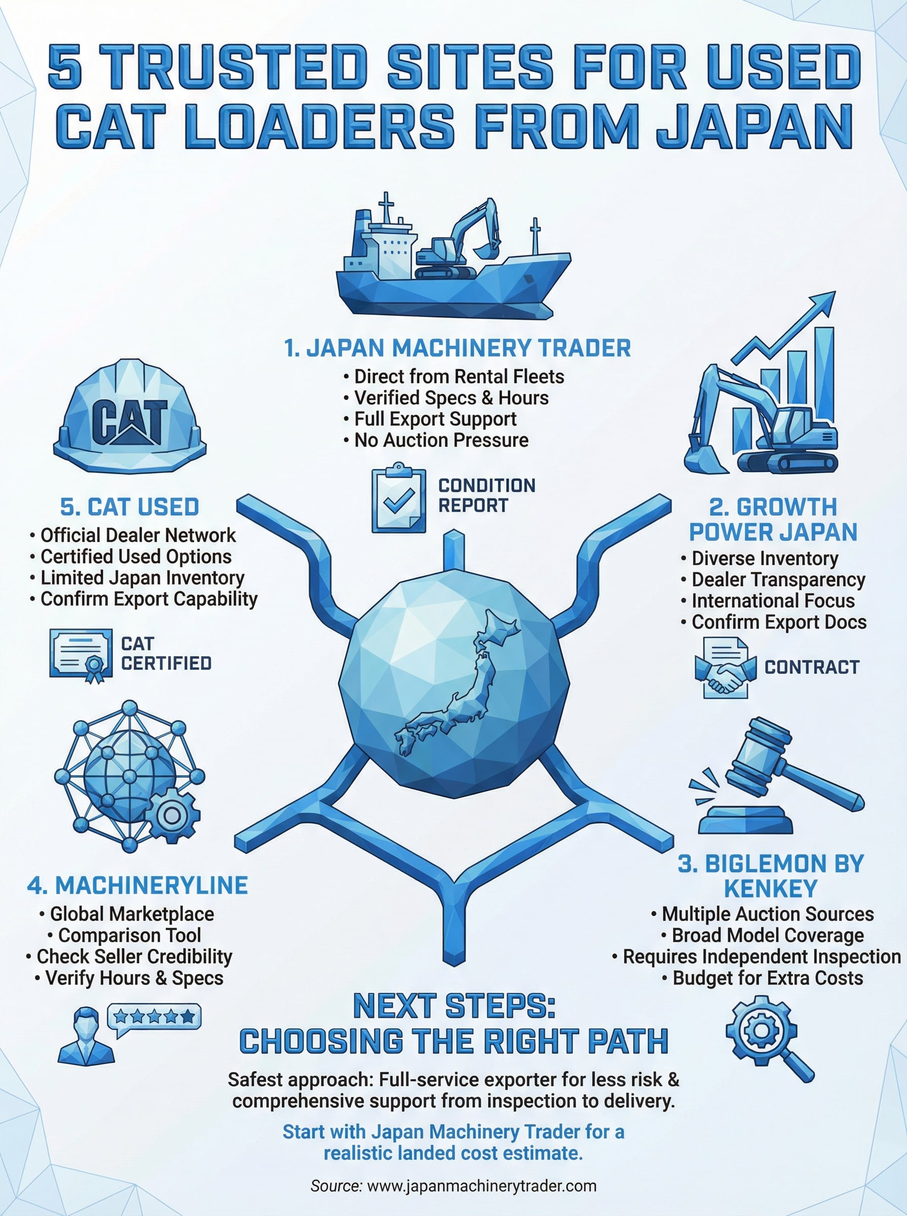 used cat loader for sale infographic
