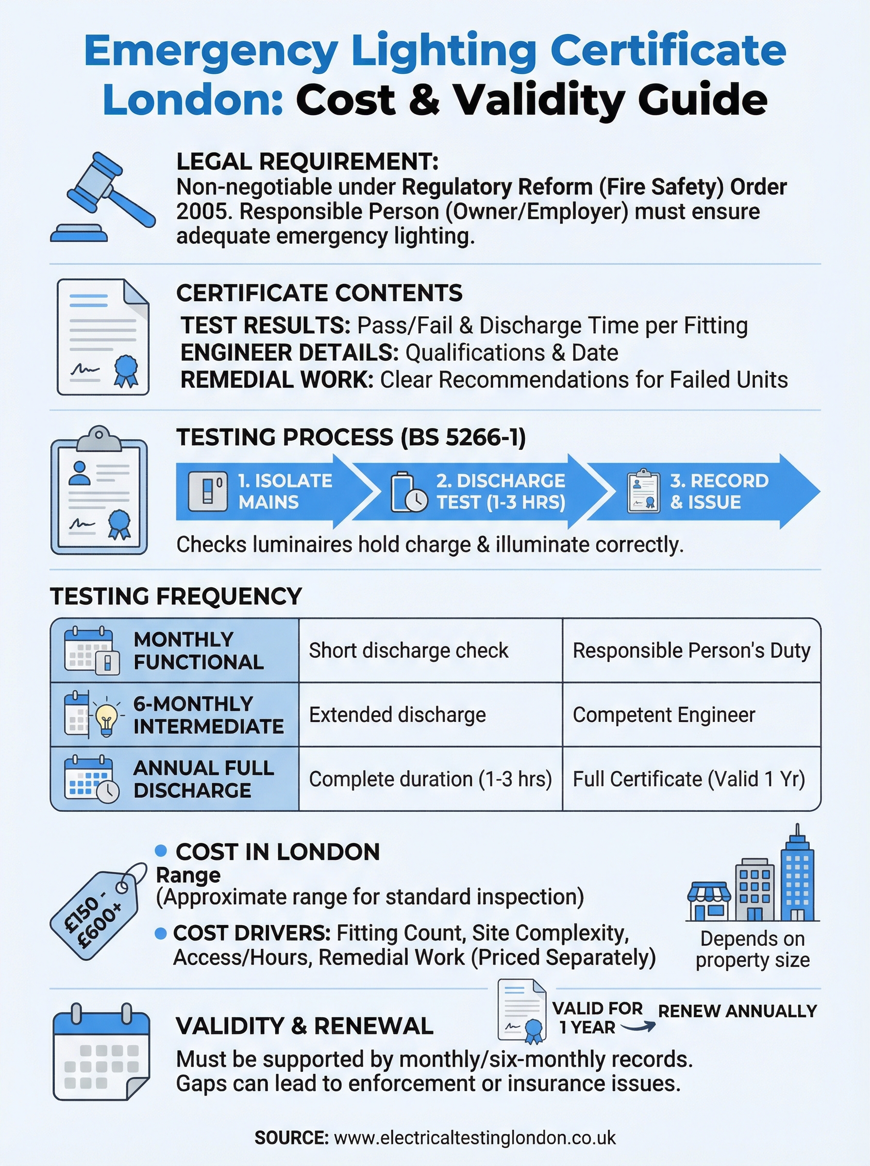 emergency lighting certificate london infographic