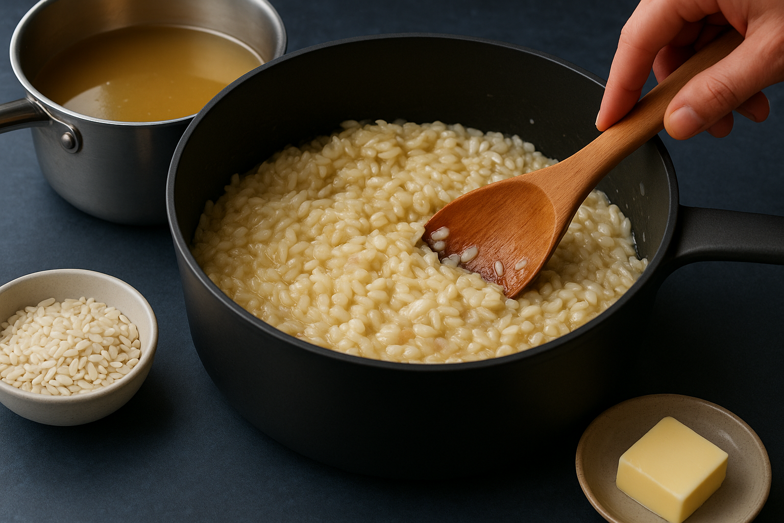 Building the risotto in the pan