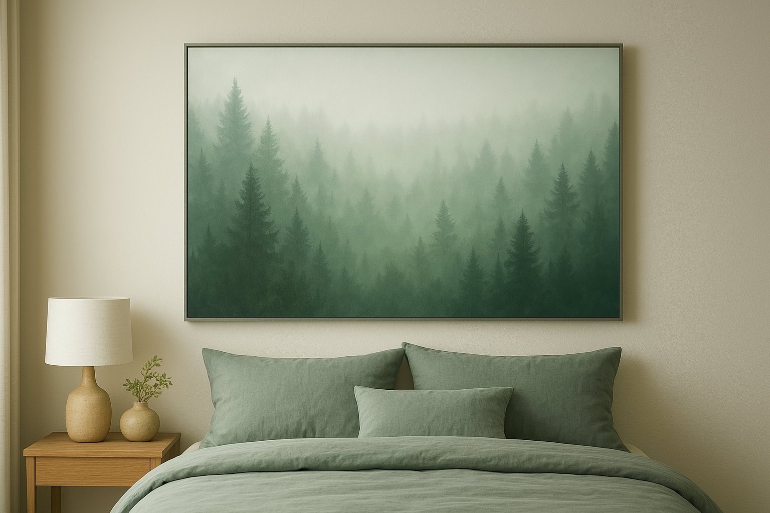 2. Misty forest landscapes in muted greens