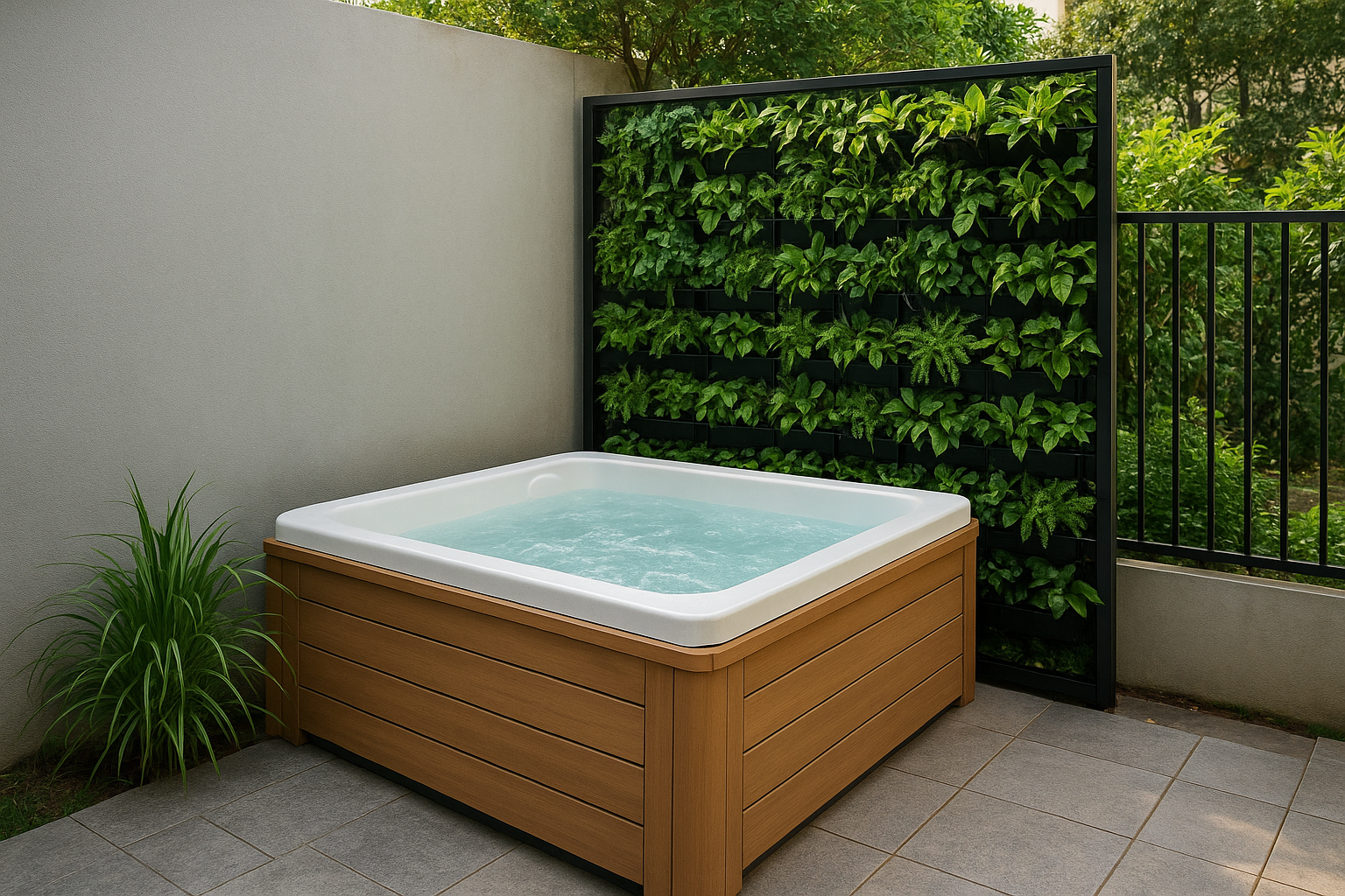 2. Build a small corner spa with a vertical garden screen
