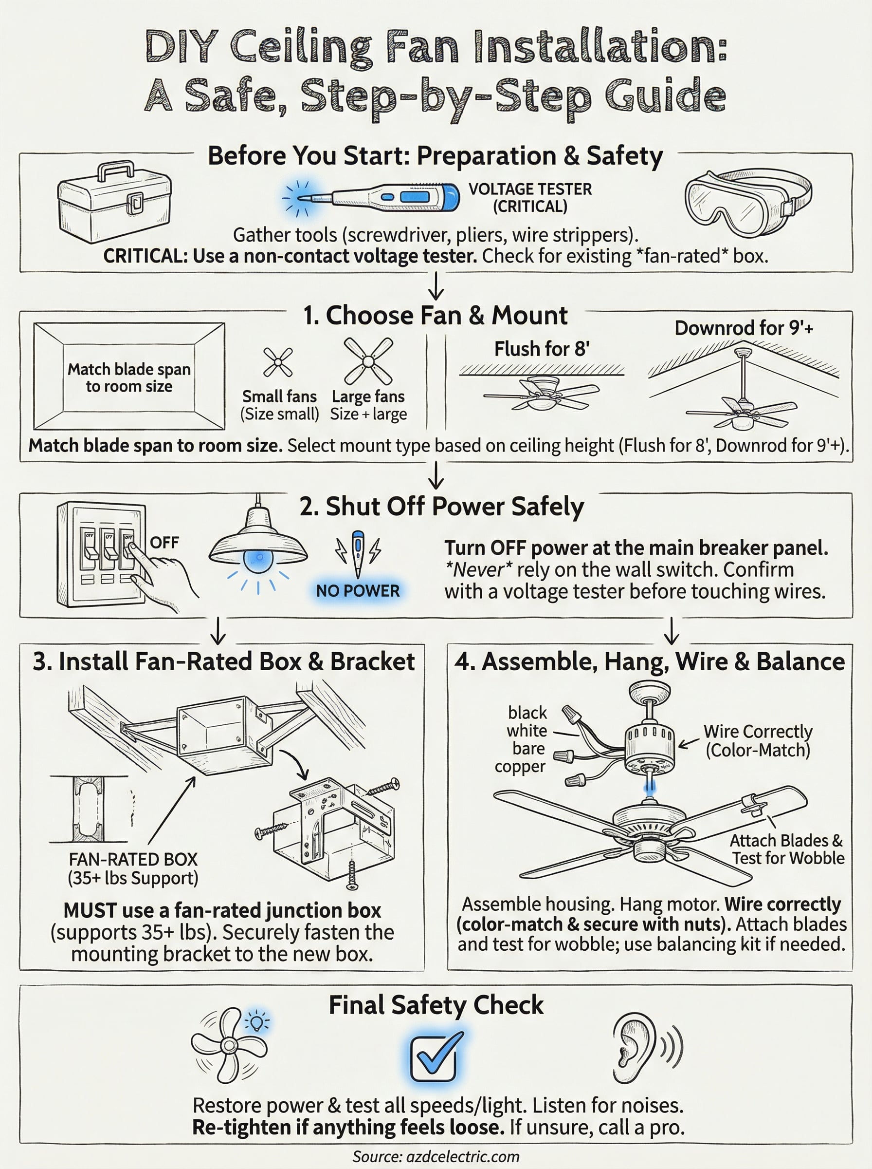 how to install a ceiling fan infographic