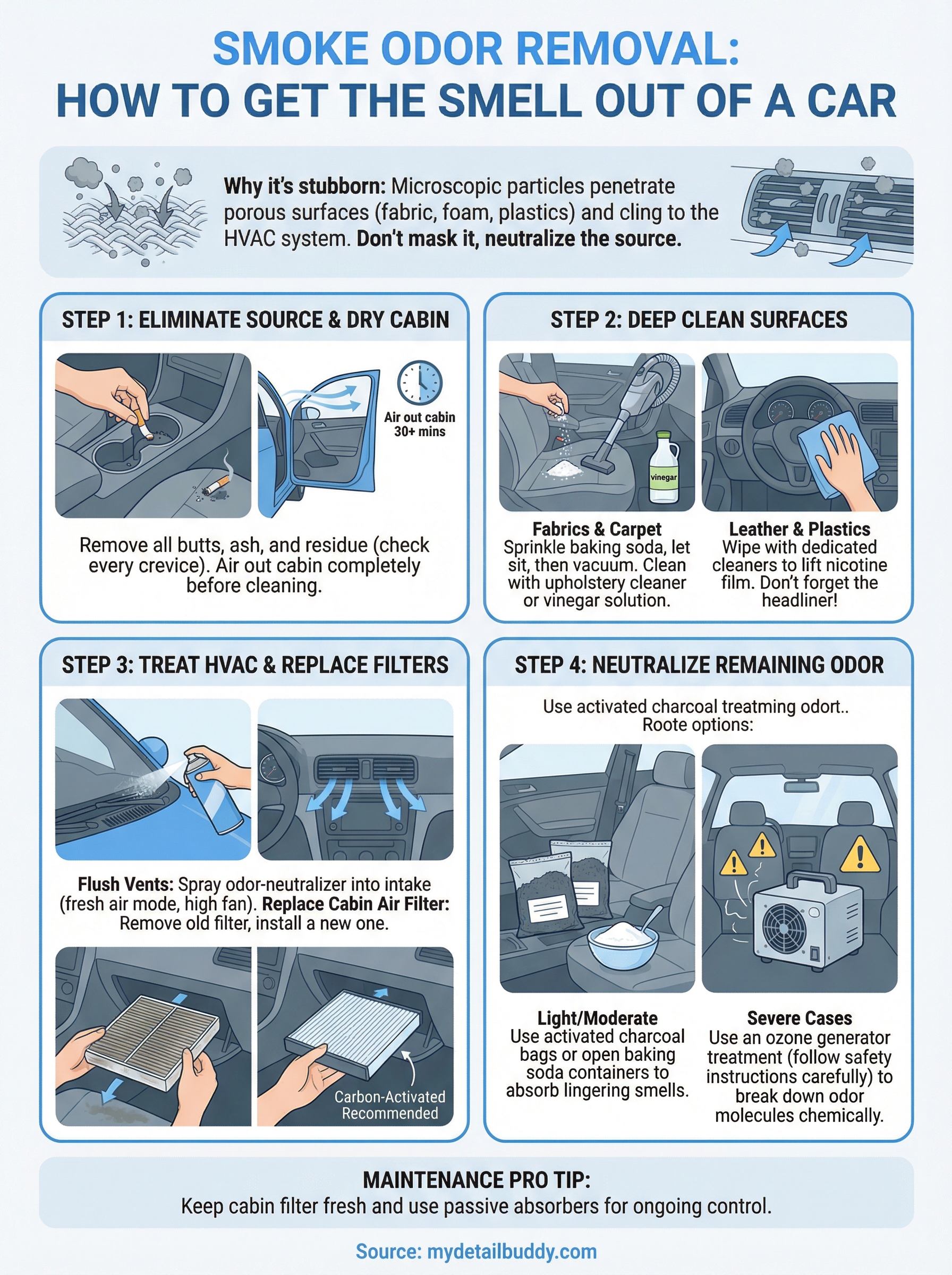 how to get smoke smell out of a car infographic