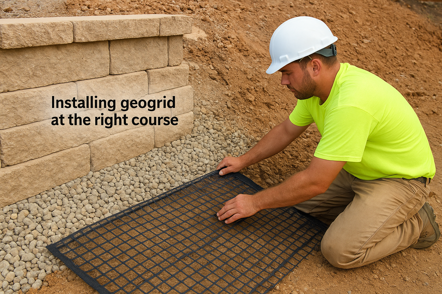 Installing geogrid at the right course