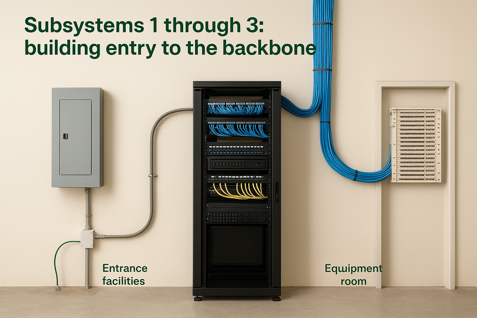 Subsystems 1 through 3: building entry to the backbone
