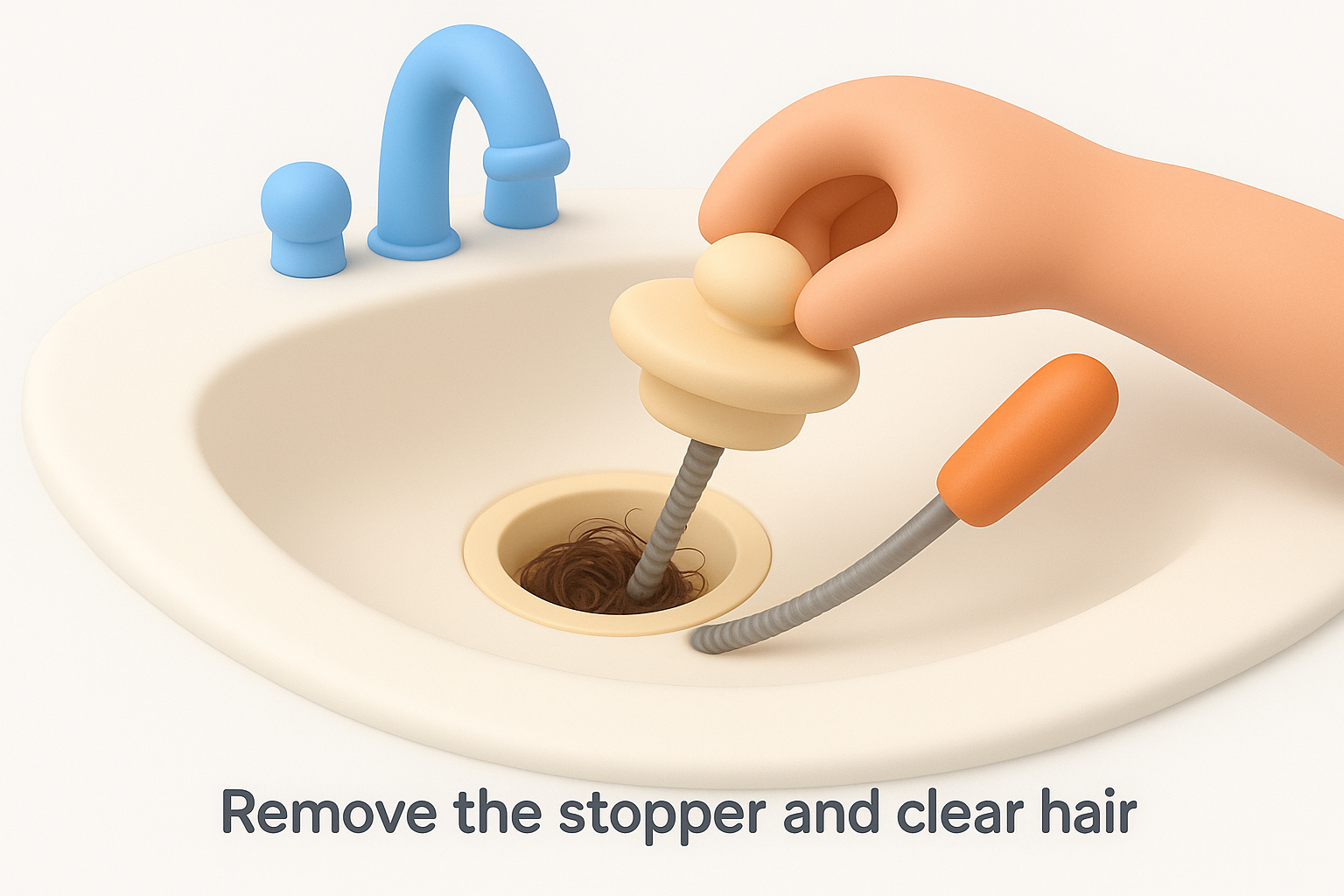 Remove the stopper and clear hair