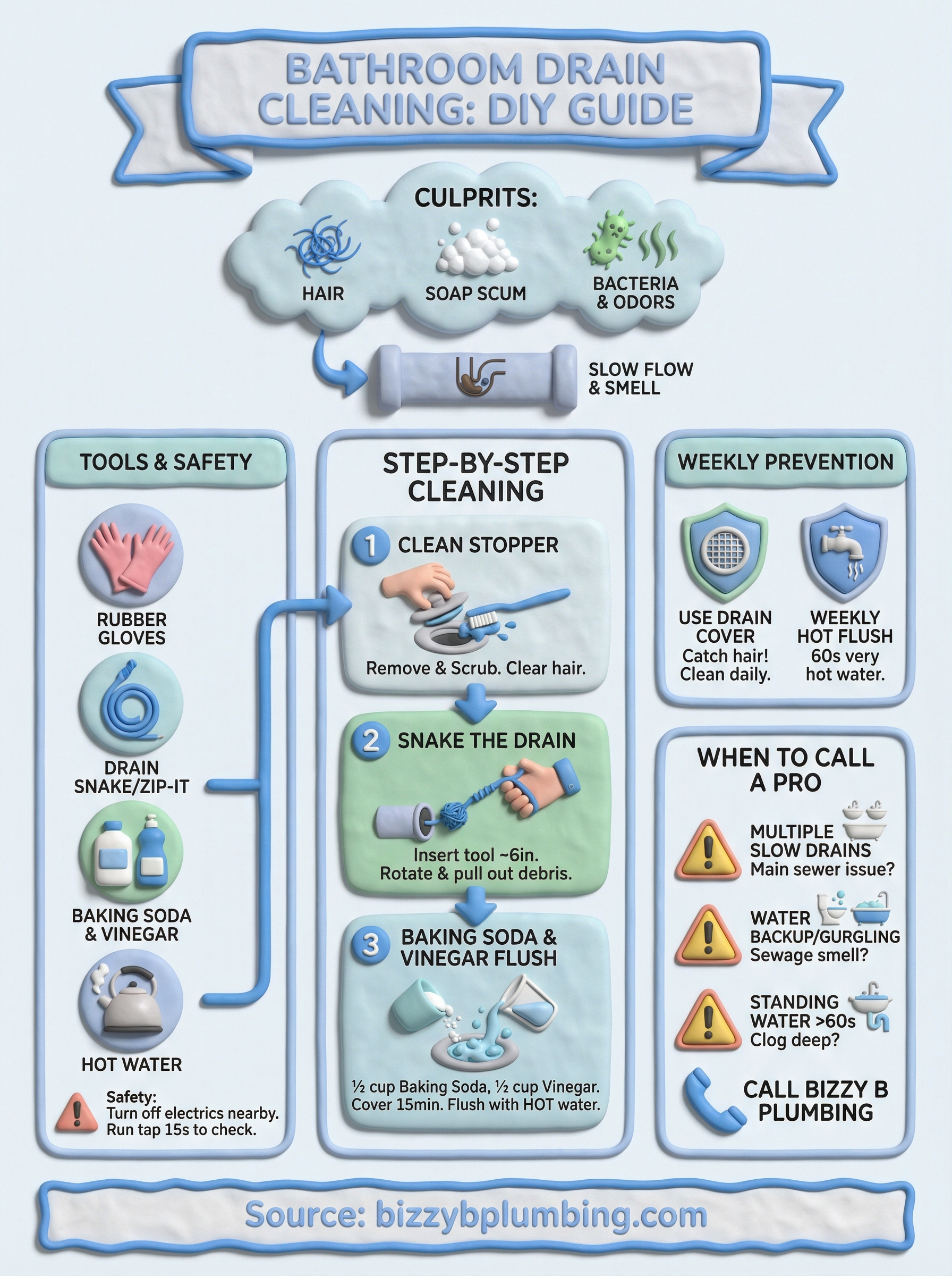 how to clean a bathroom drain infographic