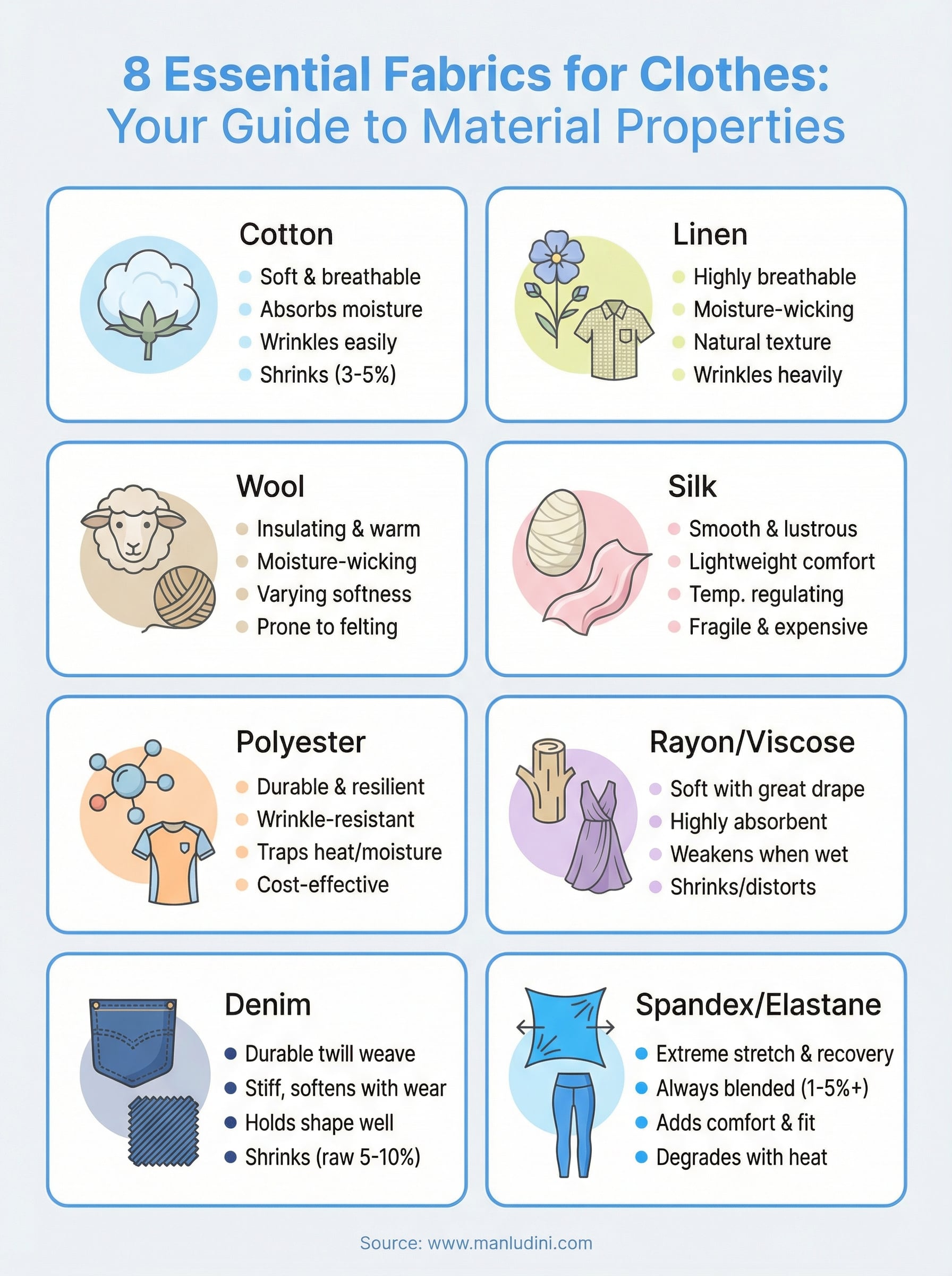 different types of fabric for clothes infographic