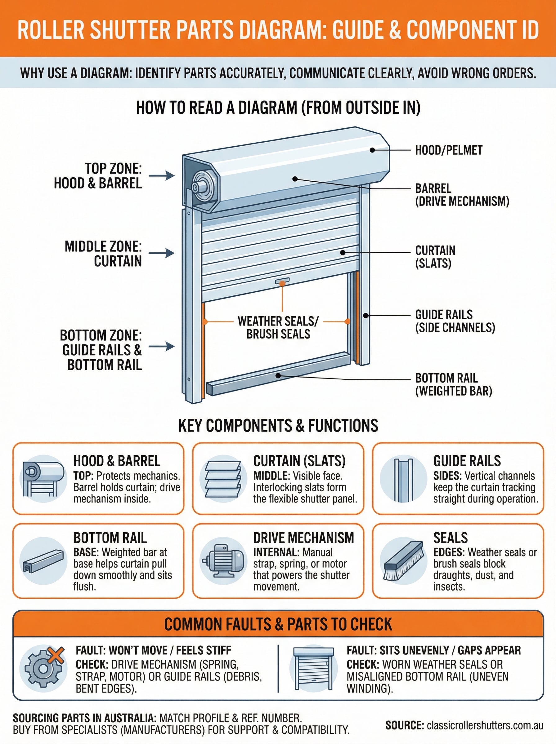 roller shutter parts diagram infographic